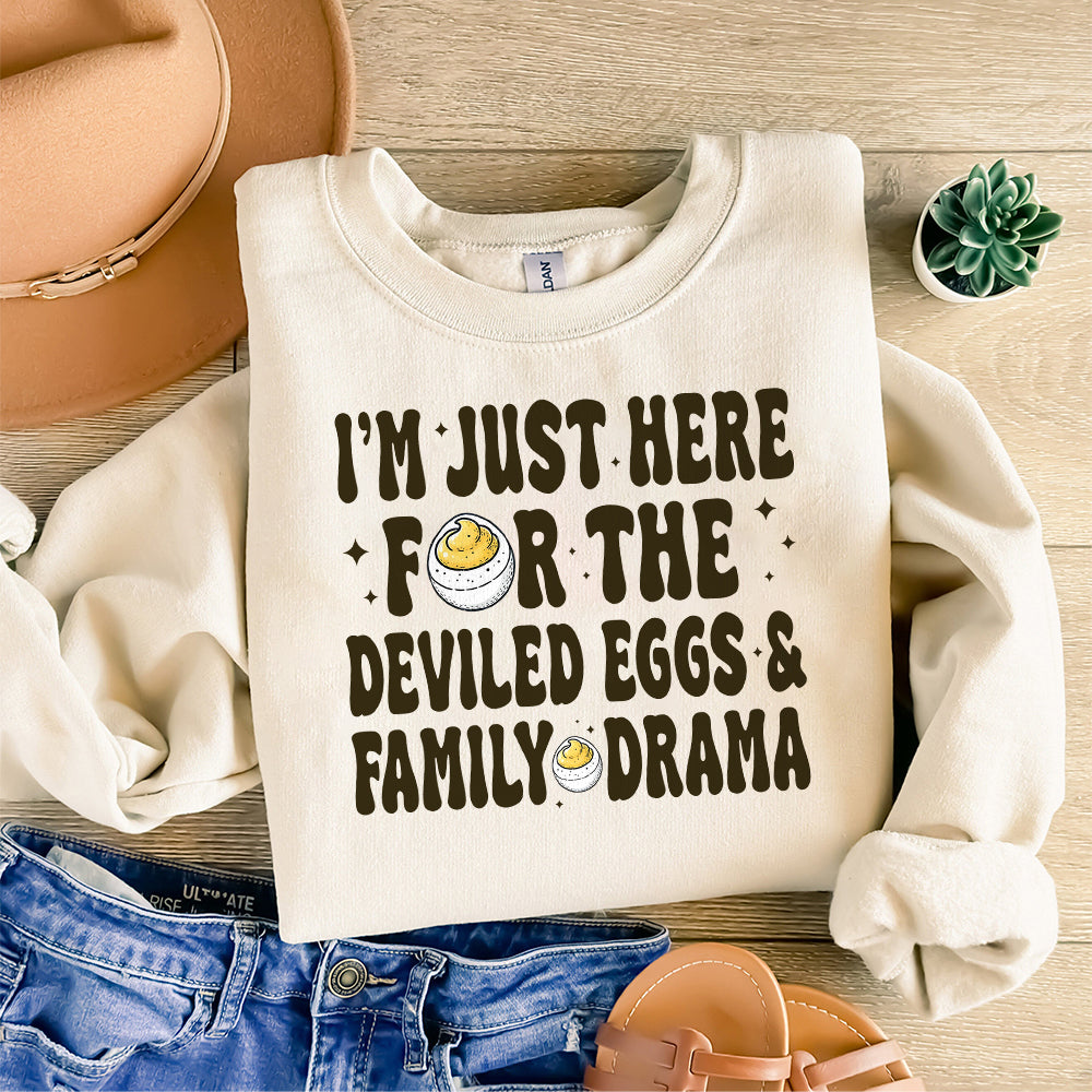 I'm Just Here For The Deviled Eggs & Family Drama SVG PNG, Funny Thanksgiving design, Thanksgiving Dinner svg, Trendy Thanksgiving png S274 SNA