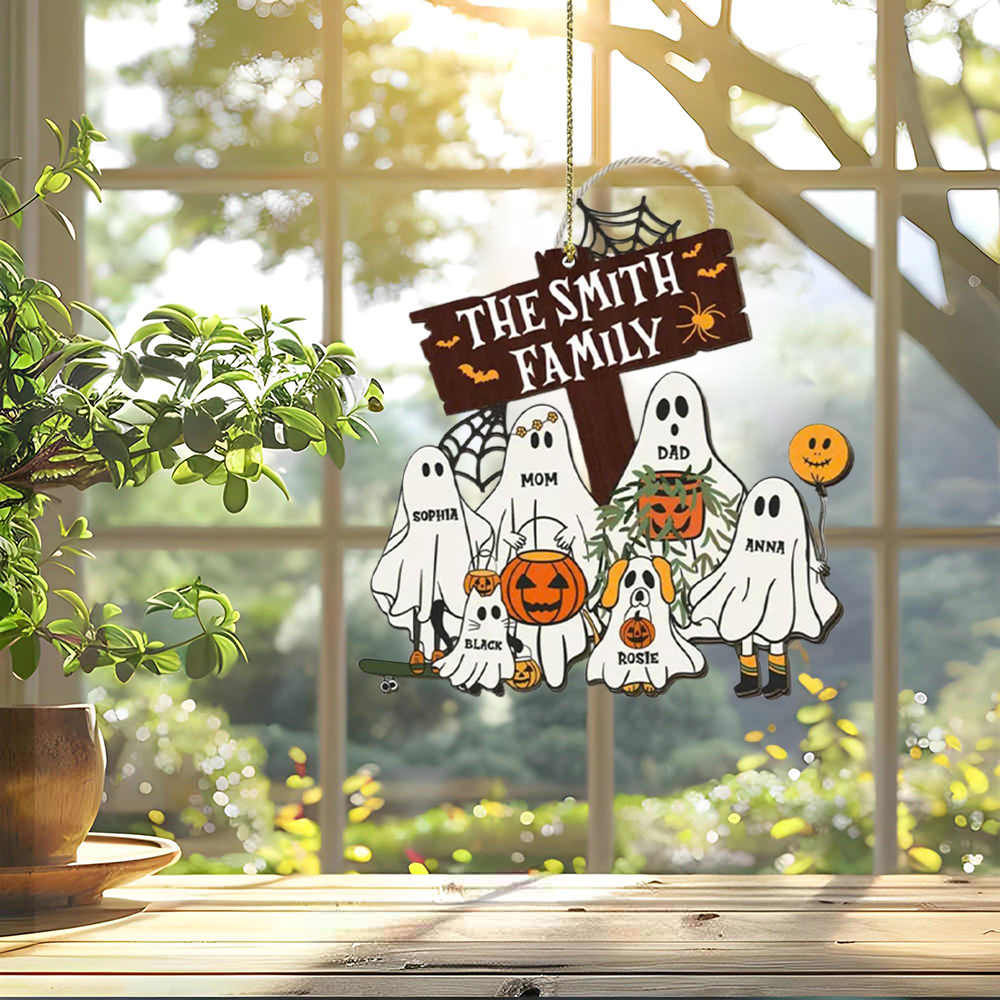 Personalized Ghost Family Suncatcher, Halloween Ghost Boo Suncatcher, Family Portrait Suncatcher, Halloween Window Hangings, Halloween Decor ORHA2708