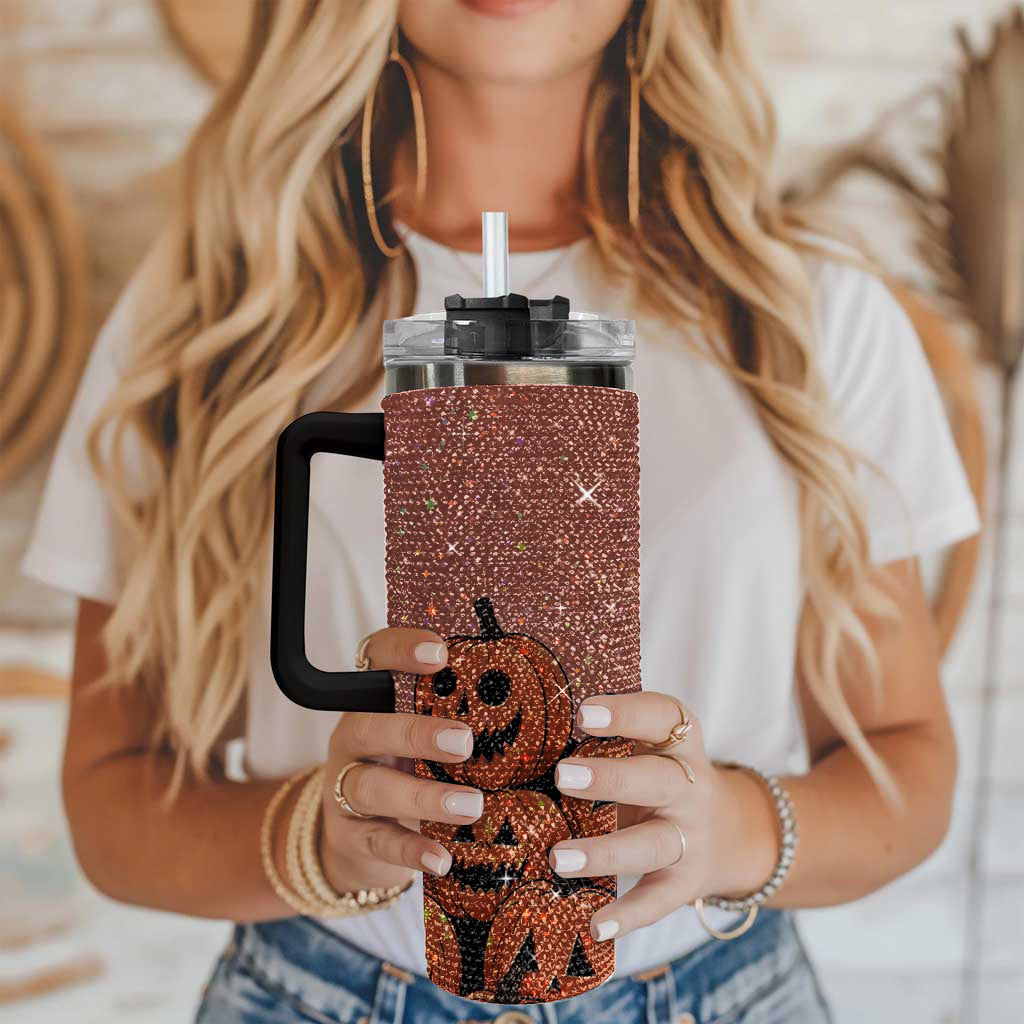 Orange Pumpkin 40Oz Rhinestone Tumbler, Halloween Bling Tumbler, Halloween Gift Idea, Spooky Season Tumbler, Fall Bling Tumbler TUM2908
