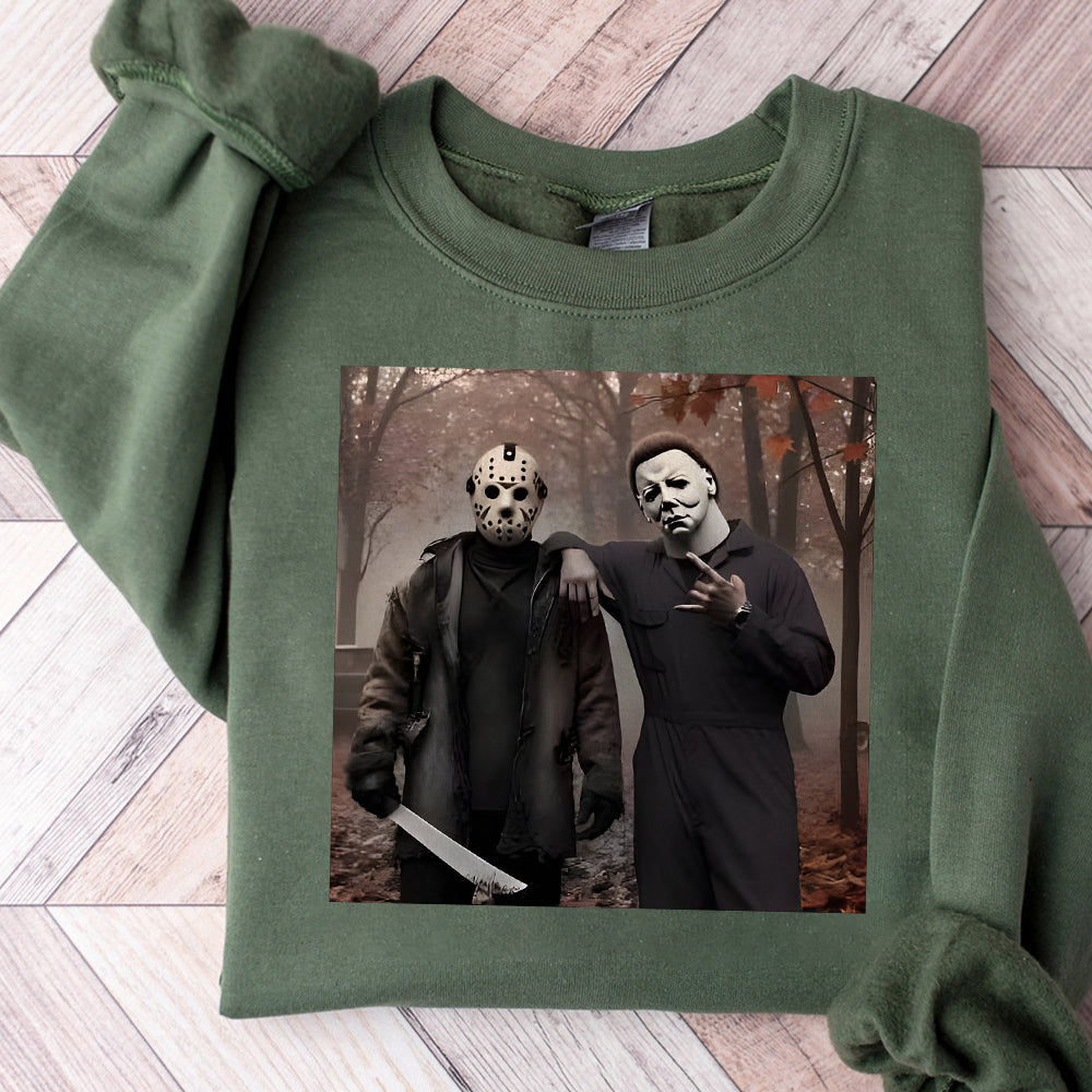 Jason Voorhes Michael Myers Shirt, Friday the 13th, Jason and Michael Shirt, Horror Characters Friend, 90s Halloween Movie Shirt Designs TM1510 04