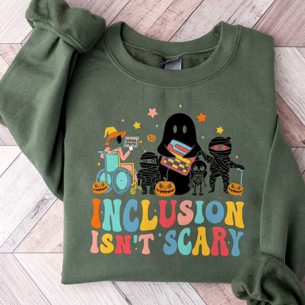Inclusion Isn't Scary Png, SLP Halloween Png, Sped Teacher Png,Skeleton Ghost Cute Halloween Png, Halloween Sped Teacher,Inclusion Holiday PNG2309 01 NPN