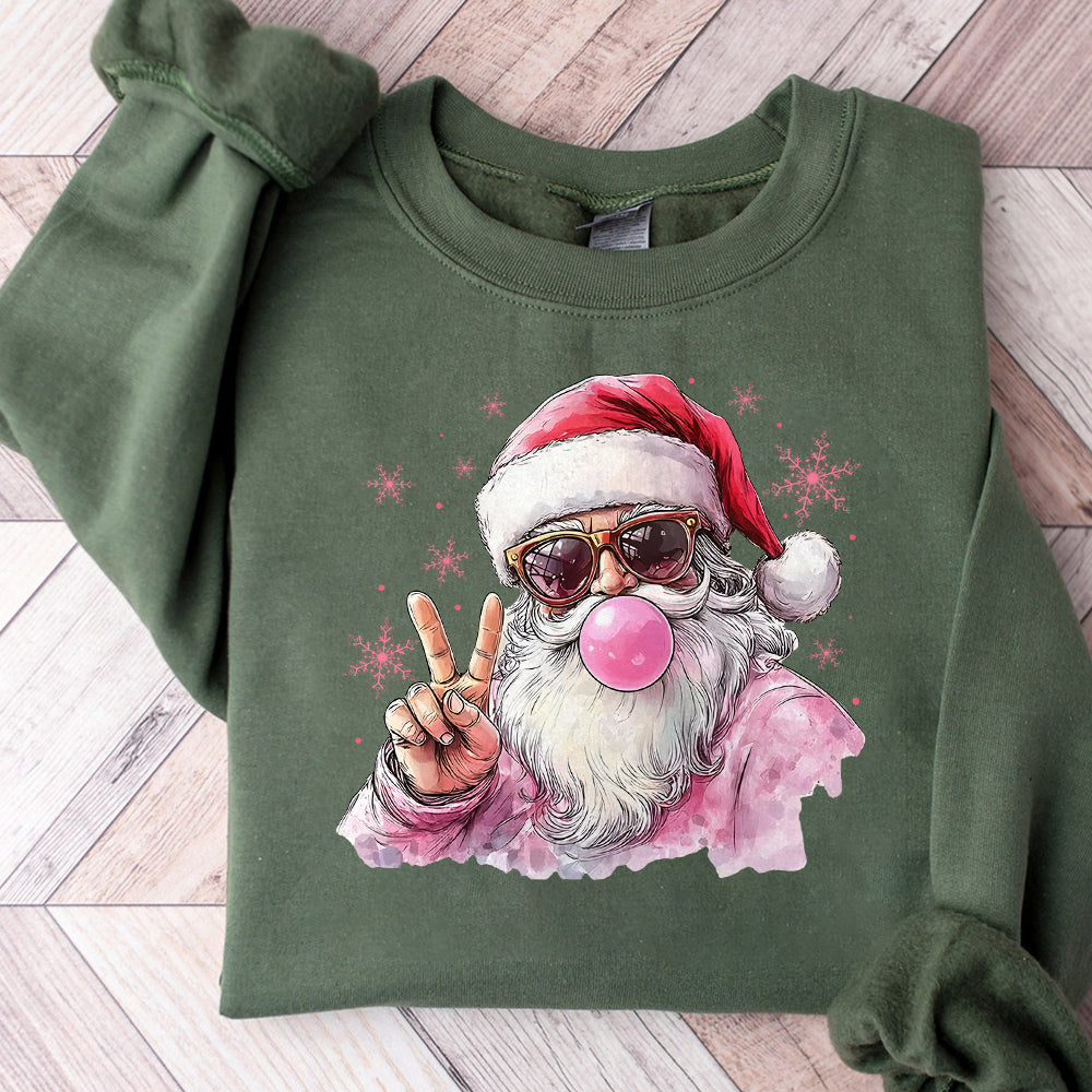 Retro Santa Christmas Blowing Bubble PNG, Funny Santa With Sunglasses Xmas, Vintage Merry Christmas PNG, Holiday Sublimation Digital S63 BAA