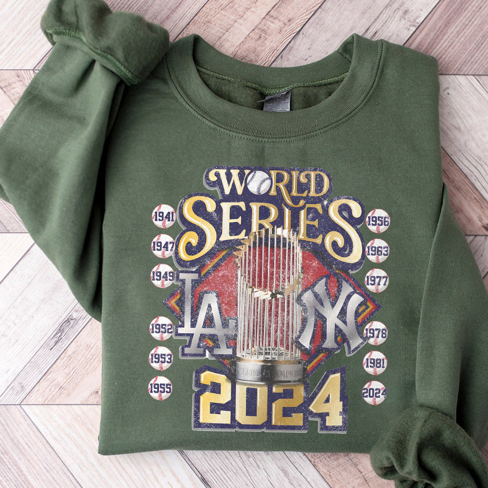 Vintage World Series Yankees vs Dodgers 2024 Rivalry T-PNG - Unisex Tee for Baseball Fans, LA Baseball PNG, NY Baseball PNG T17 TD28