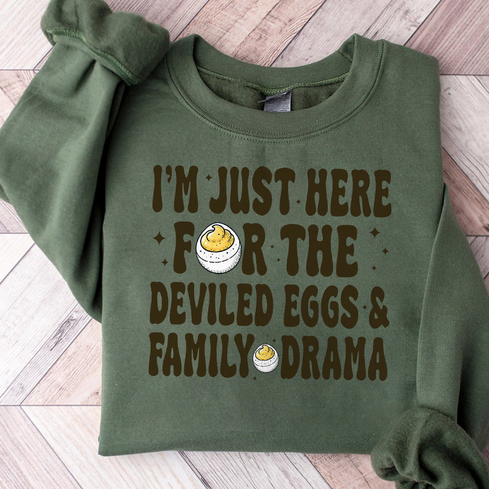 I'm Just Here For The Deviled Eggs & Family Drama SVG PNG, Funny Thanksgiving design, Thanksgiving Dinner svg, Trendy Thanksgiving png S274 SNA