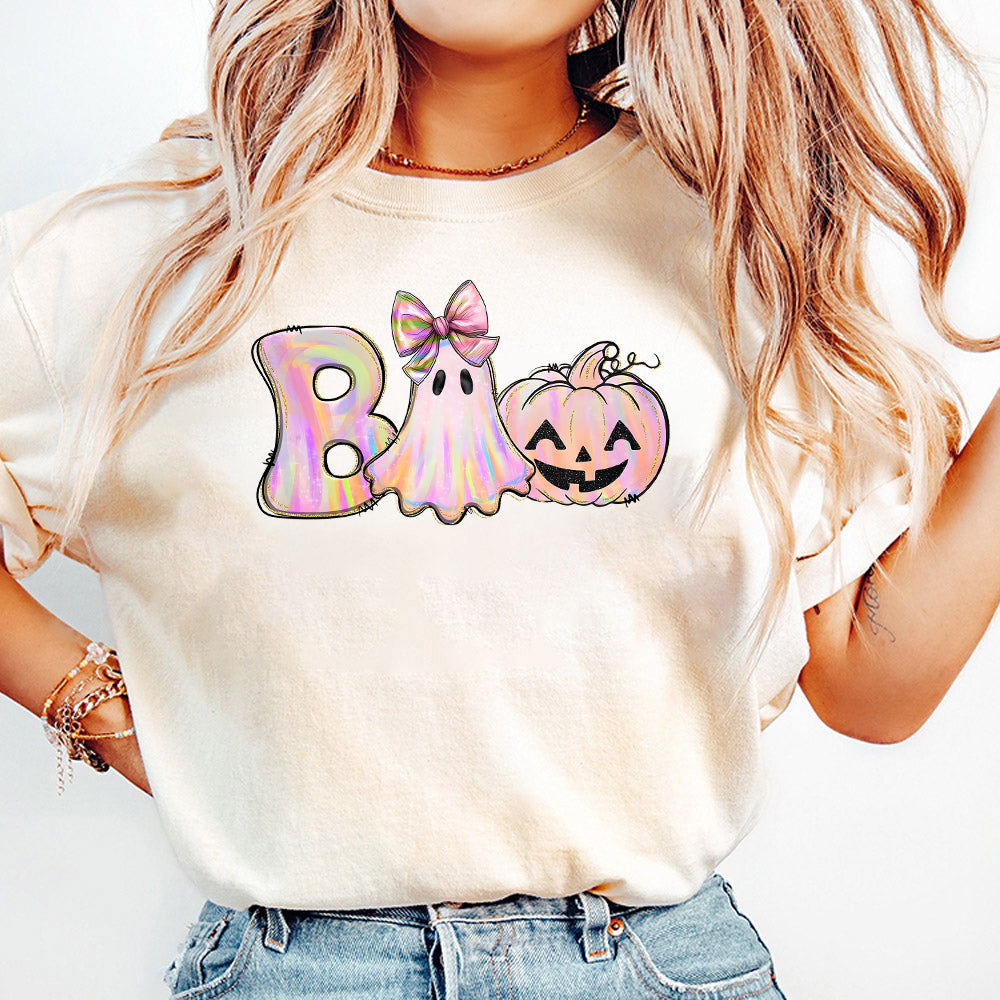 Boo Halloween Png, Iridescent Ghost Pumpkin Png, Pink Ghost Png, Pastel Halloween Png, Halloween Coquette Bow Png, Girly Halloween Png PNG2709 05 NPN