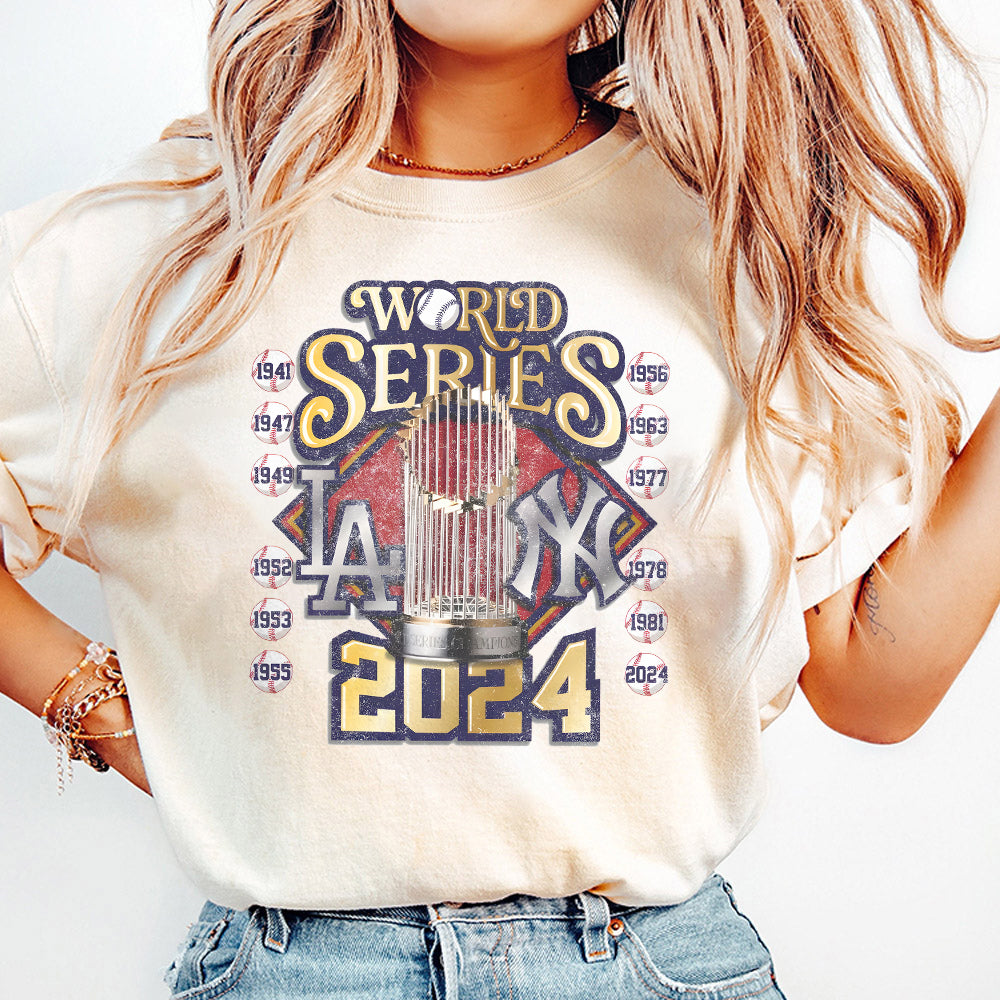 Vintage World Series Yankees vs Dodgers 2024 Rivalry T-PNG - Unisex Tee for Baseball Fans, LA Baseball PNG, NY Baseball PNG T17 TD28