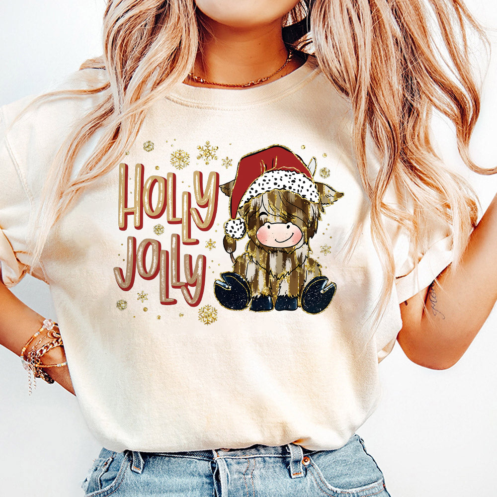 Holly Jolly png, Christmas Highcow Holly Jolly Png, Western Christmas png, Highland Cow png,christmas png, Brushstroke, Dalmatian Dots png S266