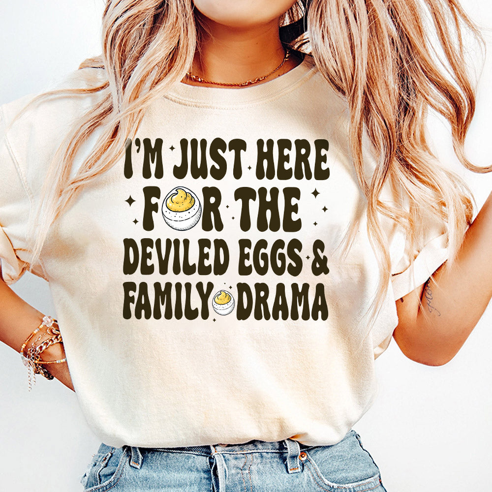I'm Just Here For The Deviled Eggs & Family Drama SVG PNG, Funny Thanksgiving design, Thanksgiving Dinner svg, Trendy Thanksgiving png S274 SNA