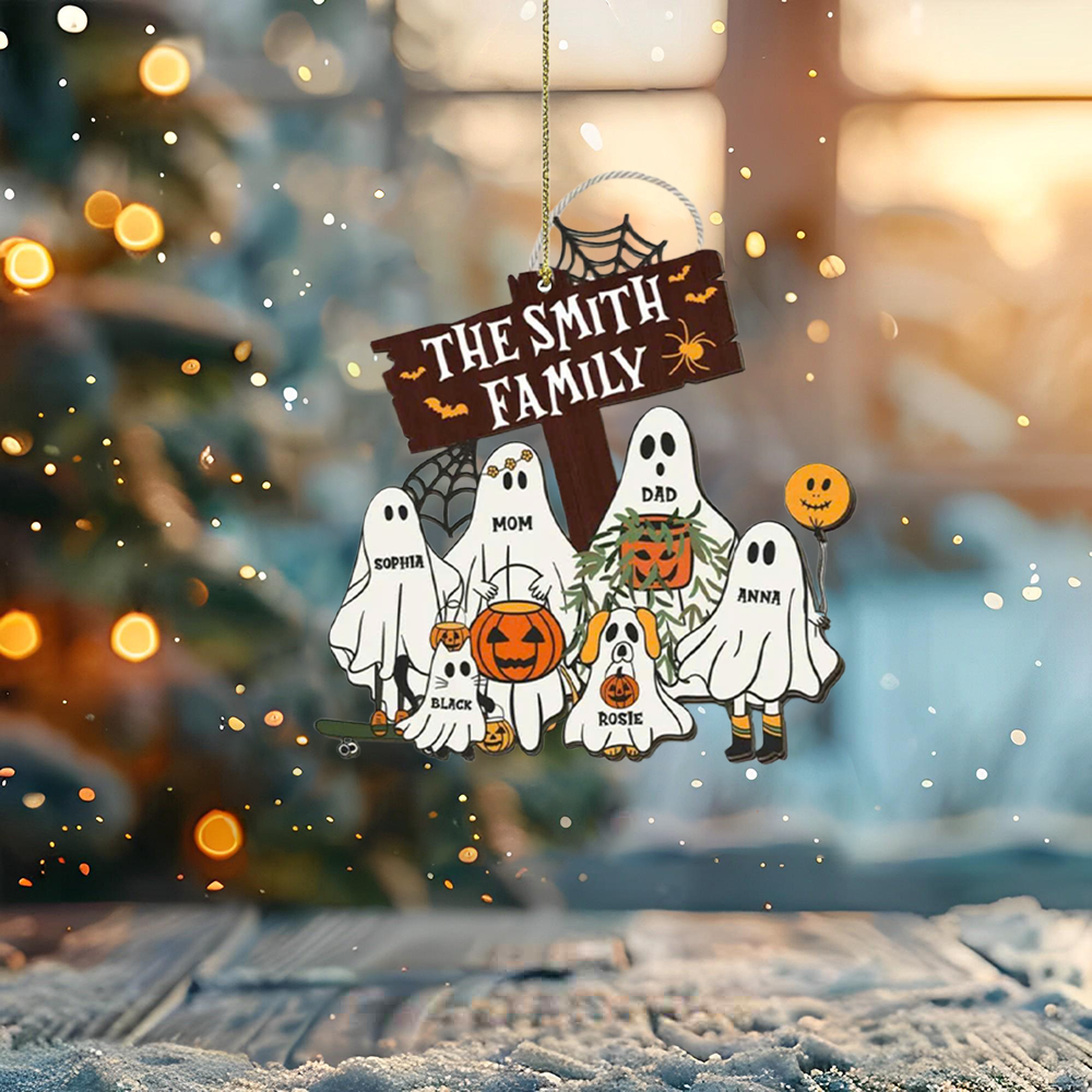 Personalized Ghost Family Suncatcher, Halloween Ghost Boo Suncatcher, Family Portrait Suncatcher, Halloween Window Hangings, Halloween Decor ORHA2708