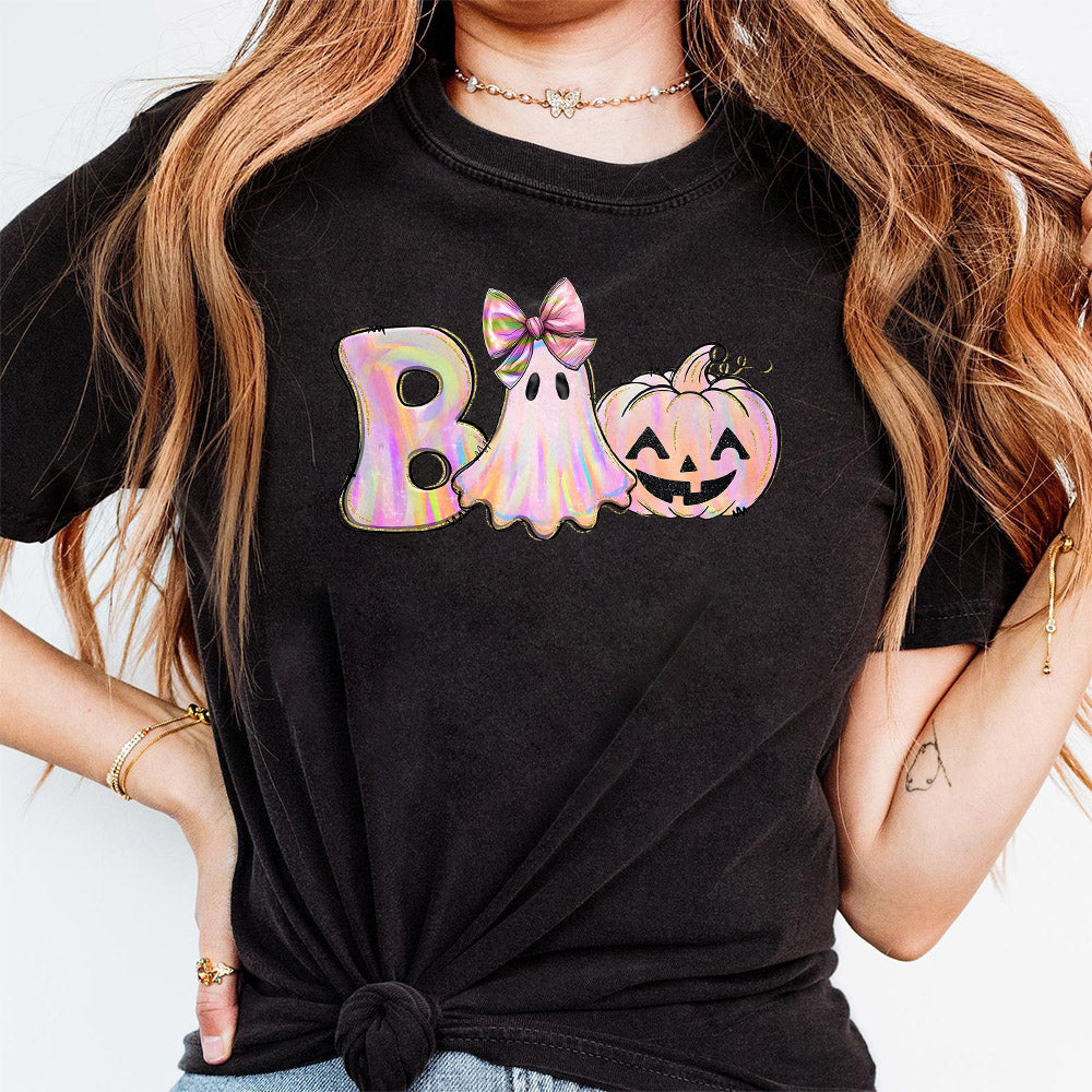 Boo Halloween Png, Iridescent Ghost Pumpkin Png, Pink Ghost Png, Pastel Halloween Png, Halloween Coquette Bow Png, Girly Halloween Png PNG2709 05 NPN