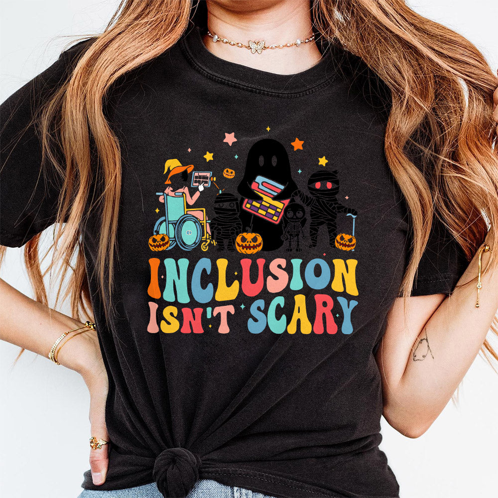 Inclusion Isn't Scary Png, SLP Halloween Png, Sped Teacher Png,Skeleton Ghost Cute Halloween Png, Halloween Sped Teacher,Inclusion Holiday PNG2309 01 NPN