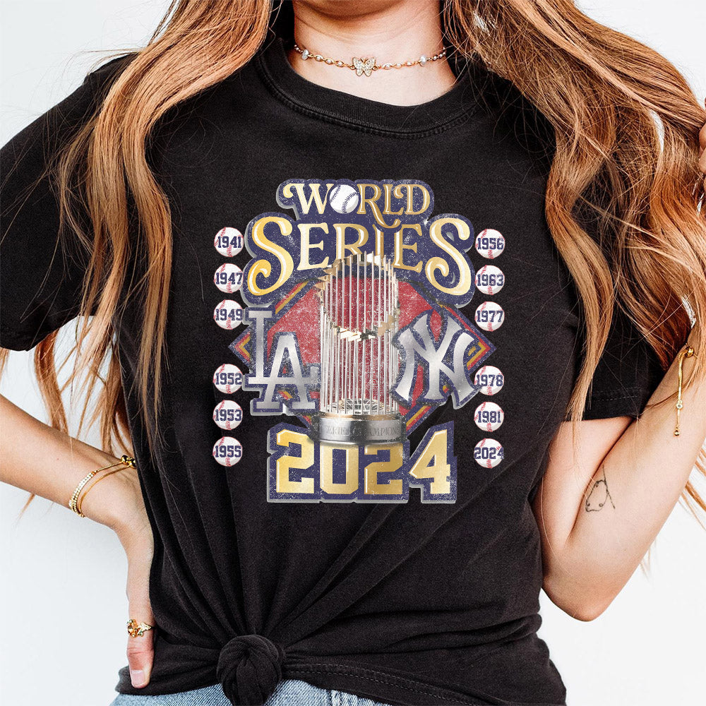 Vintage World Series Yankees vs Dodgers 2024 Rivalry T-PNG - Unisex Tee for Baseball Fans, LA Baseball PNG, NY Baseball PNG T17 TD28