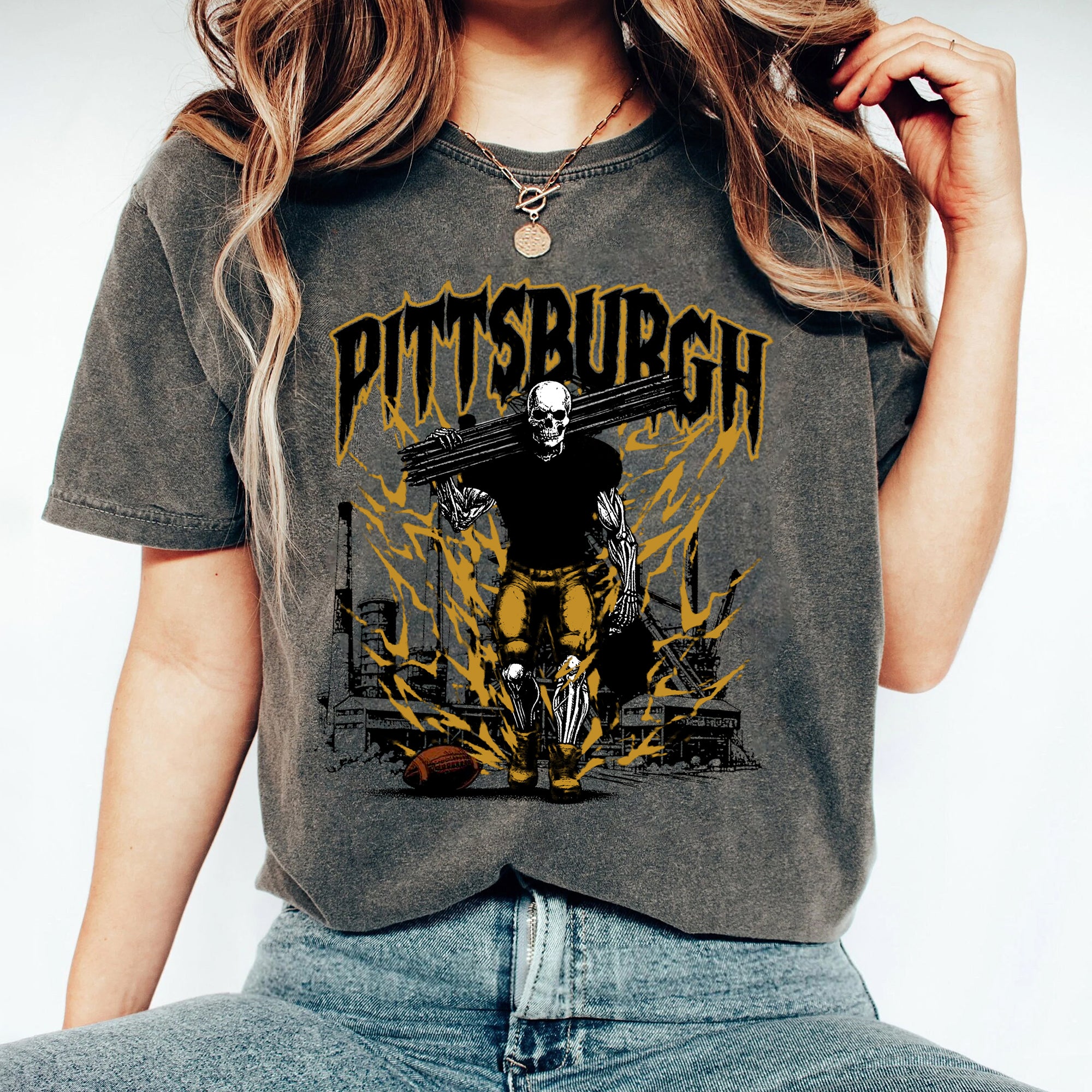Pittsburgh Football Shirt - Graphic Tees - Skeleton Shirt - Merch Tee - Gift Shirt - Bootleg Shirt - Vintage - Skeleton Football Shirt GGG