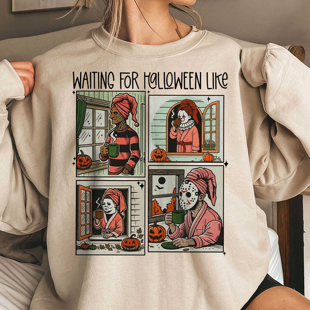 Waiting For Halloween Like Retro Shirt , Retro Horror Characters Halloween Shirt, Spooky Season Sweatshirt, Halloween Shirt, Halloween Gifts  EEE