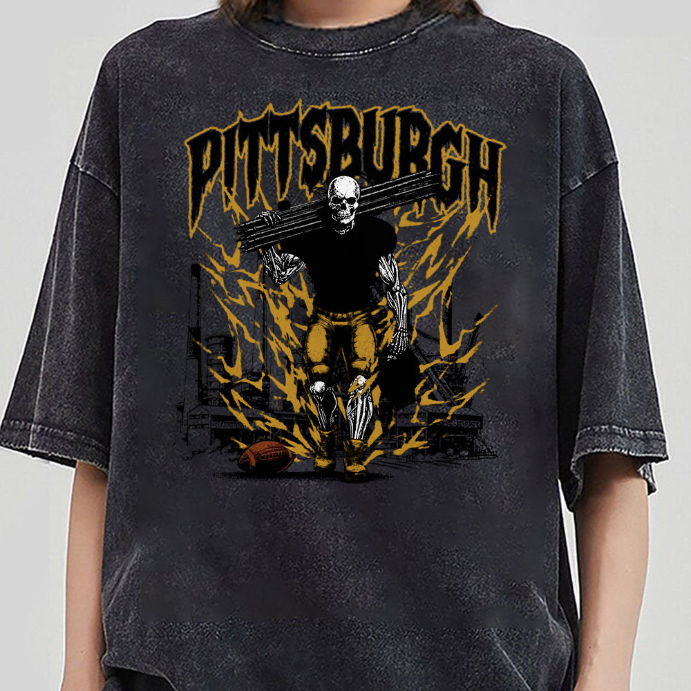Pittsburgh Football Shirt - Graphic Tees - Skeleton Shirt - Merch Tee - Gift Shirt - Bootleg Shirt - Vintage - Skeleton Football Shirt GGG