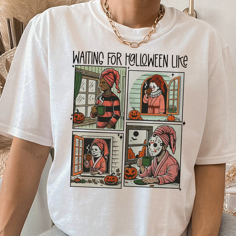 Waiting For Halloween Like Retro Shirt , Retro Horror Characters Halloween Shirt, Spooky Season Sweatshirt, Halloween Shirt, Halloween Gifts  EEE