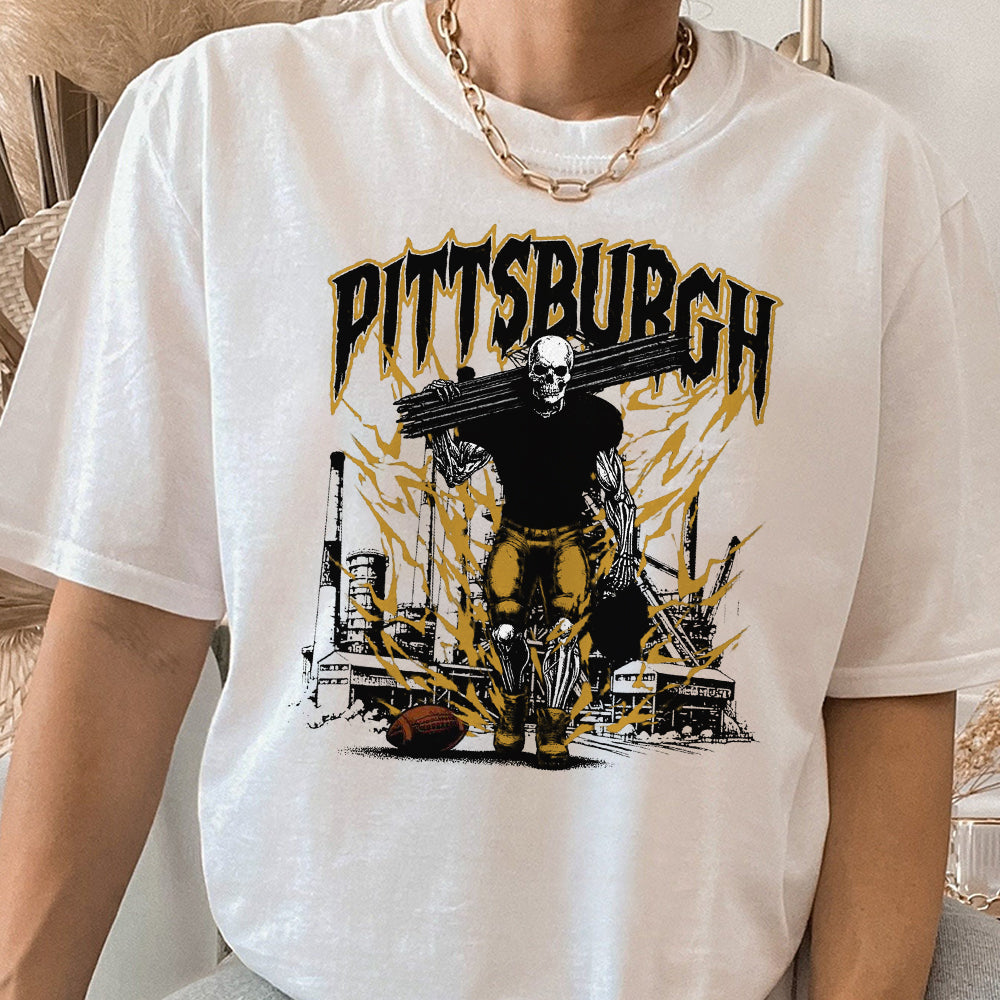 Pittsburgh Football Shirt - Graphic Tees - Skeleton Shirt - Merch Tee - Gift Shirt - Bootleg Shirt - Vintage - Skeleton Football Shirt GGG