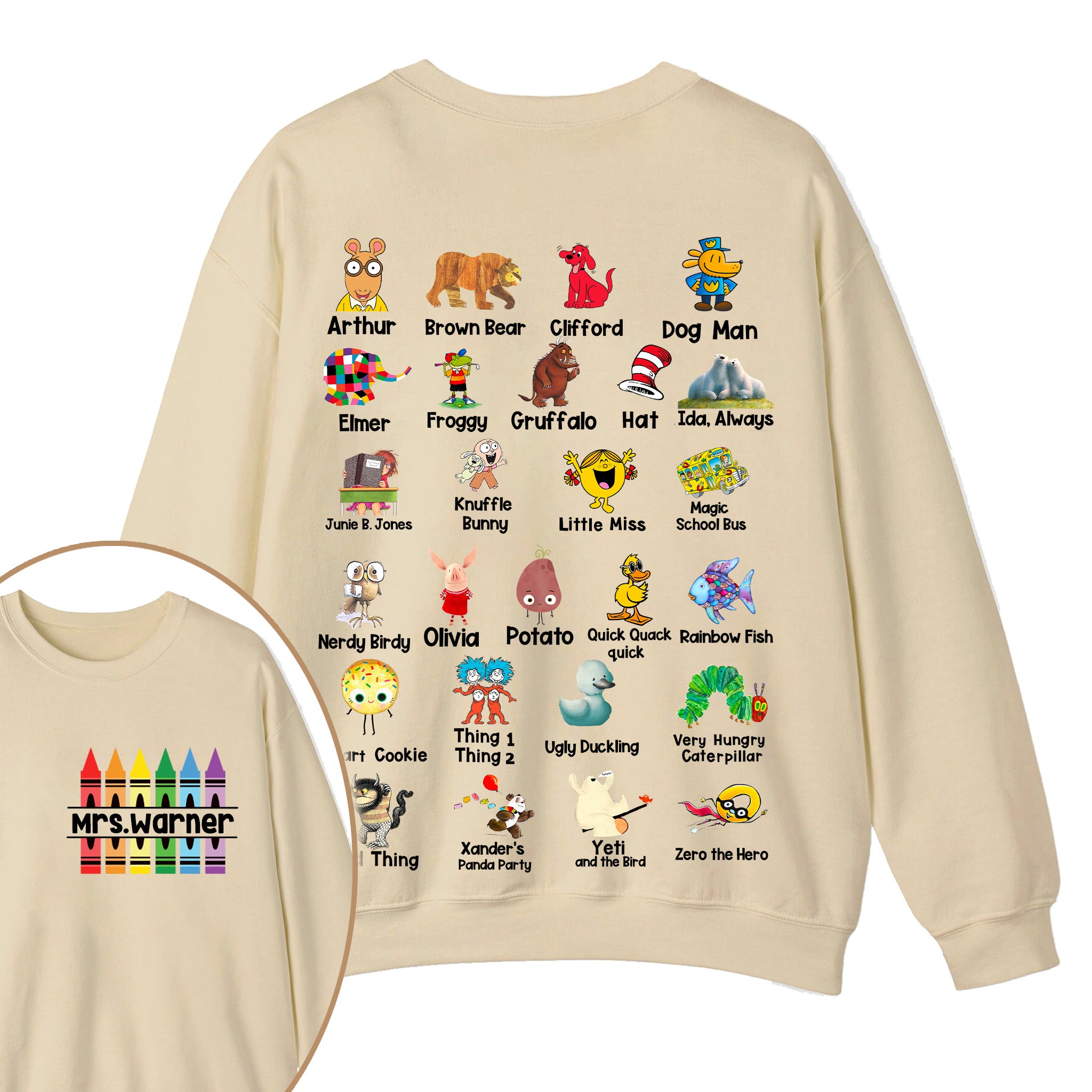 Personalized Pencil Crayon Name Teacher Two Sided Sweatshirt 2MAT88