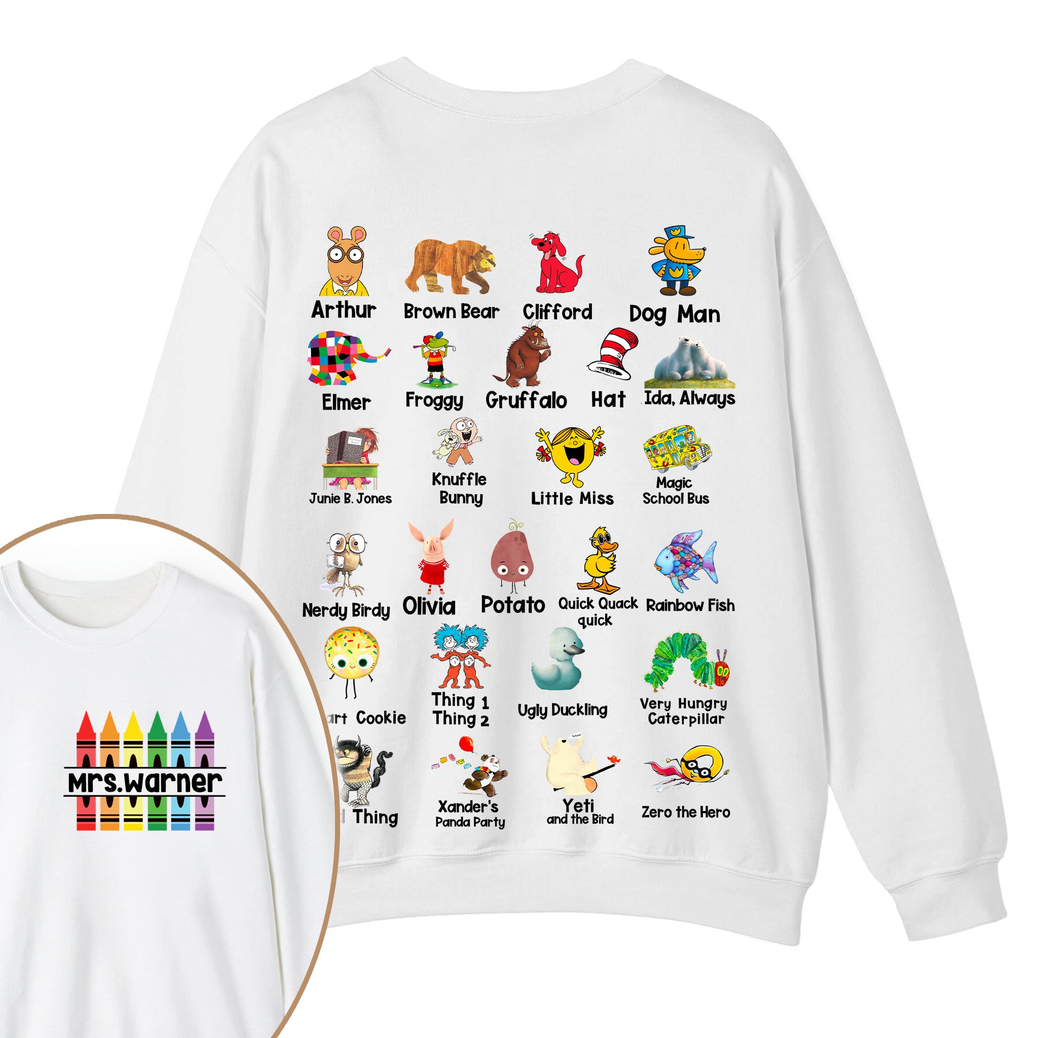 Personalized Pencil Crayon Name Teacher Two Sided Sweatshirt 2MAT88