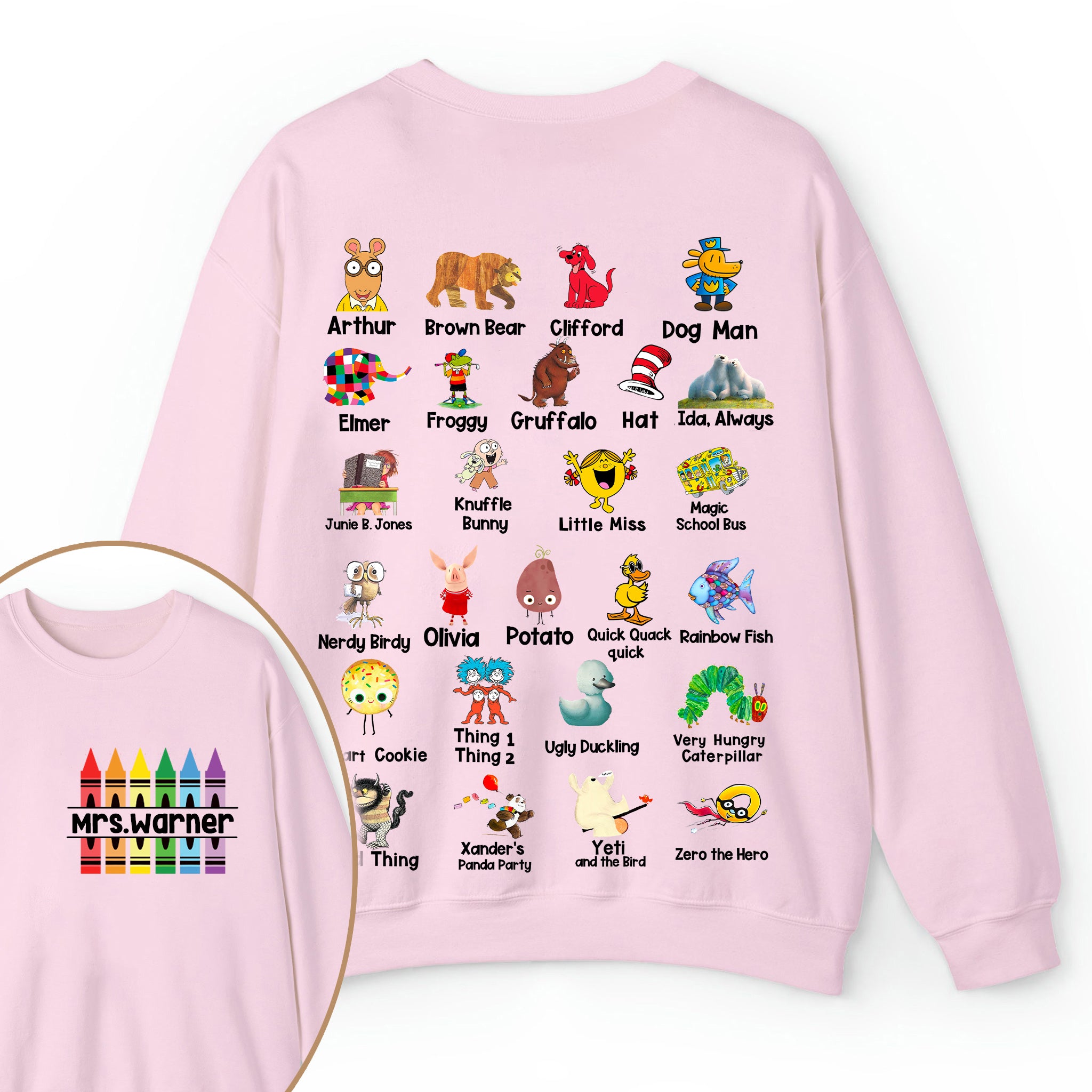 Personalized Pencil Crayon Name Teacher Two Sided Sweatshirt 2MAT88