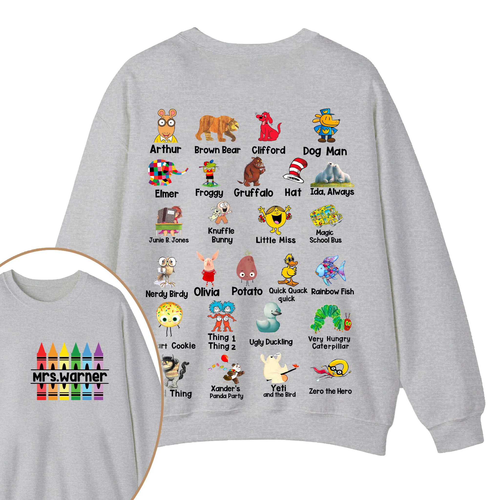 Personalized Pencil Crayon Name Teacher Two Sided Sweatshirt 2MAT88