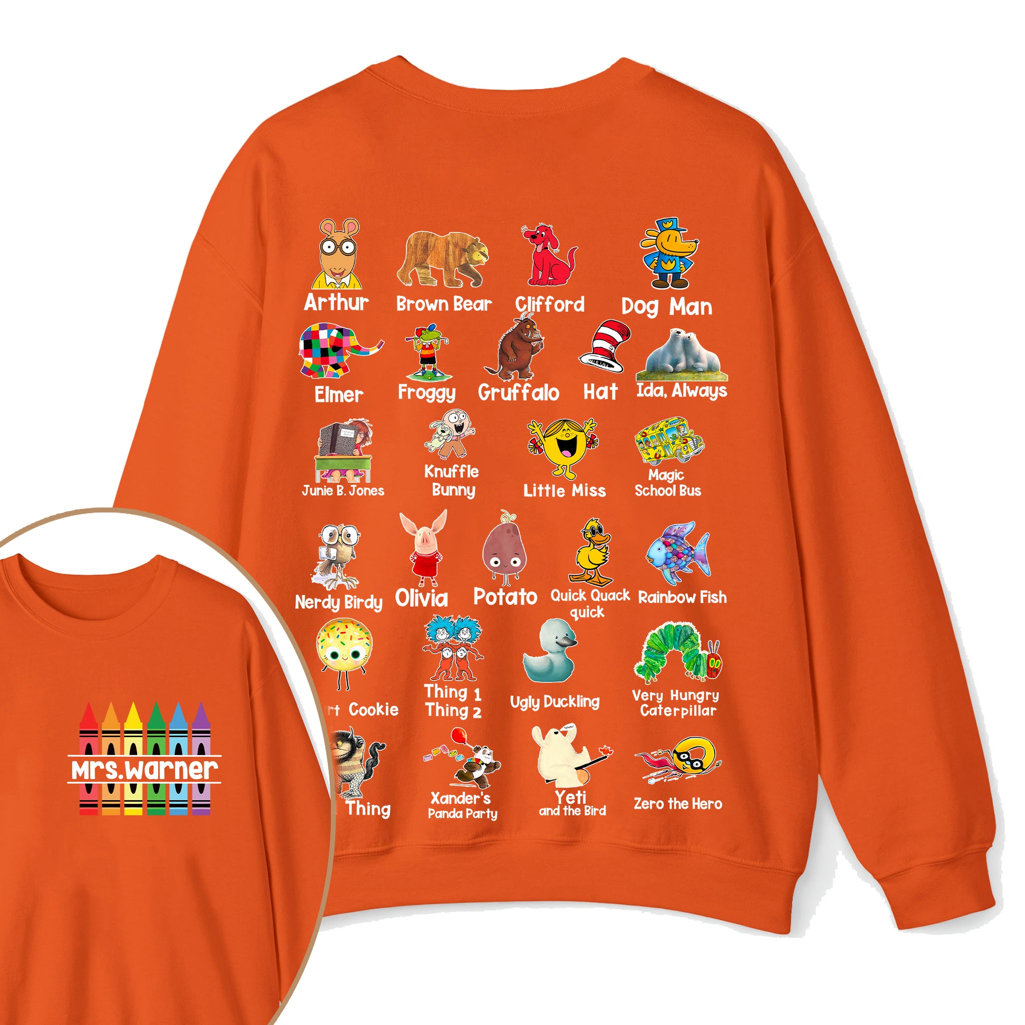 Personalized Pencil Crayon Name Teacher Two Sided Sweatshirt 2MAT88