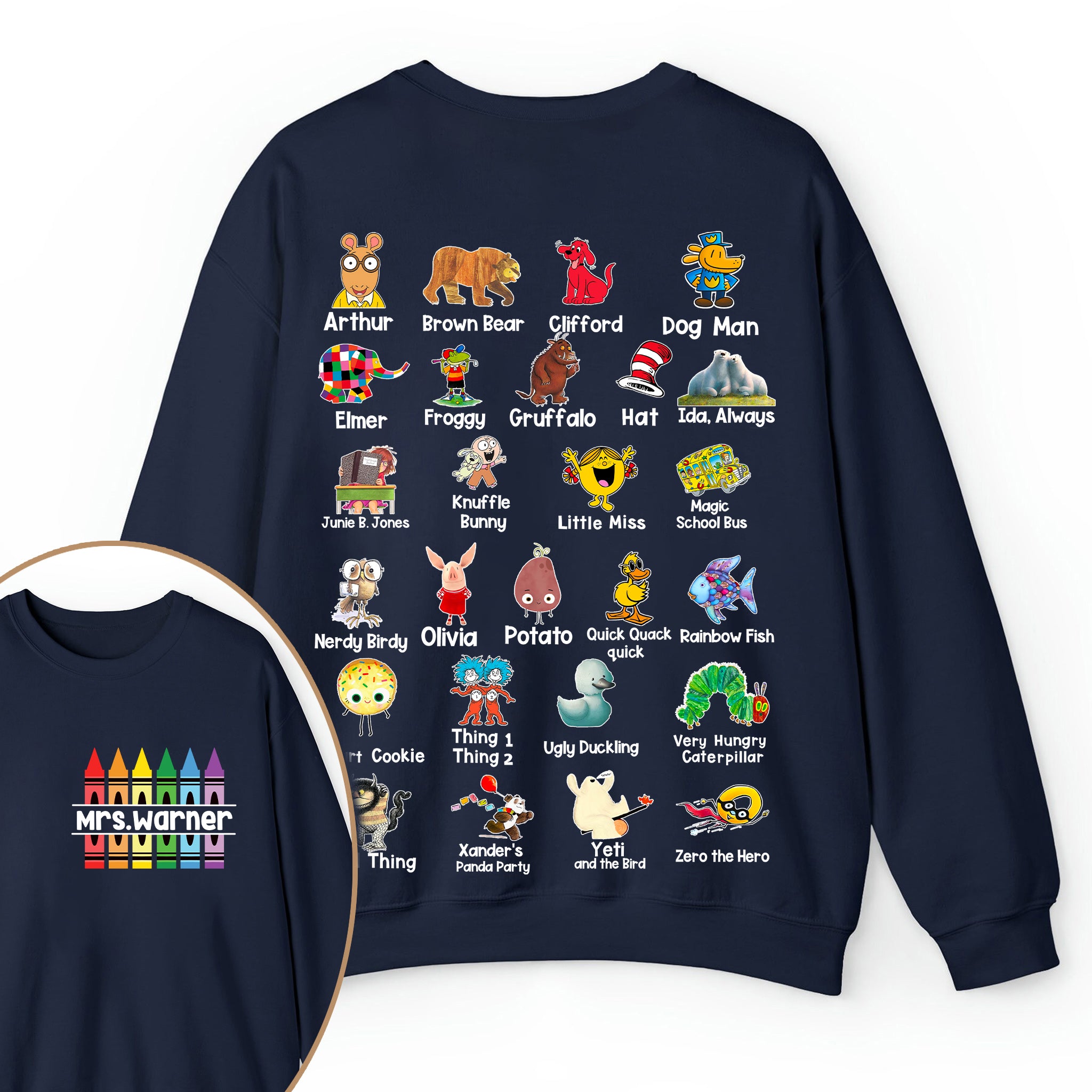 Personalized Pencil Crayon Name Teacher Two Sided Sweatshirt 2MAT88