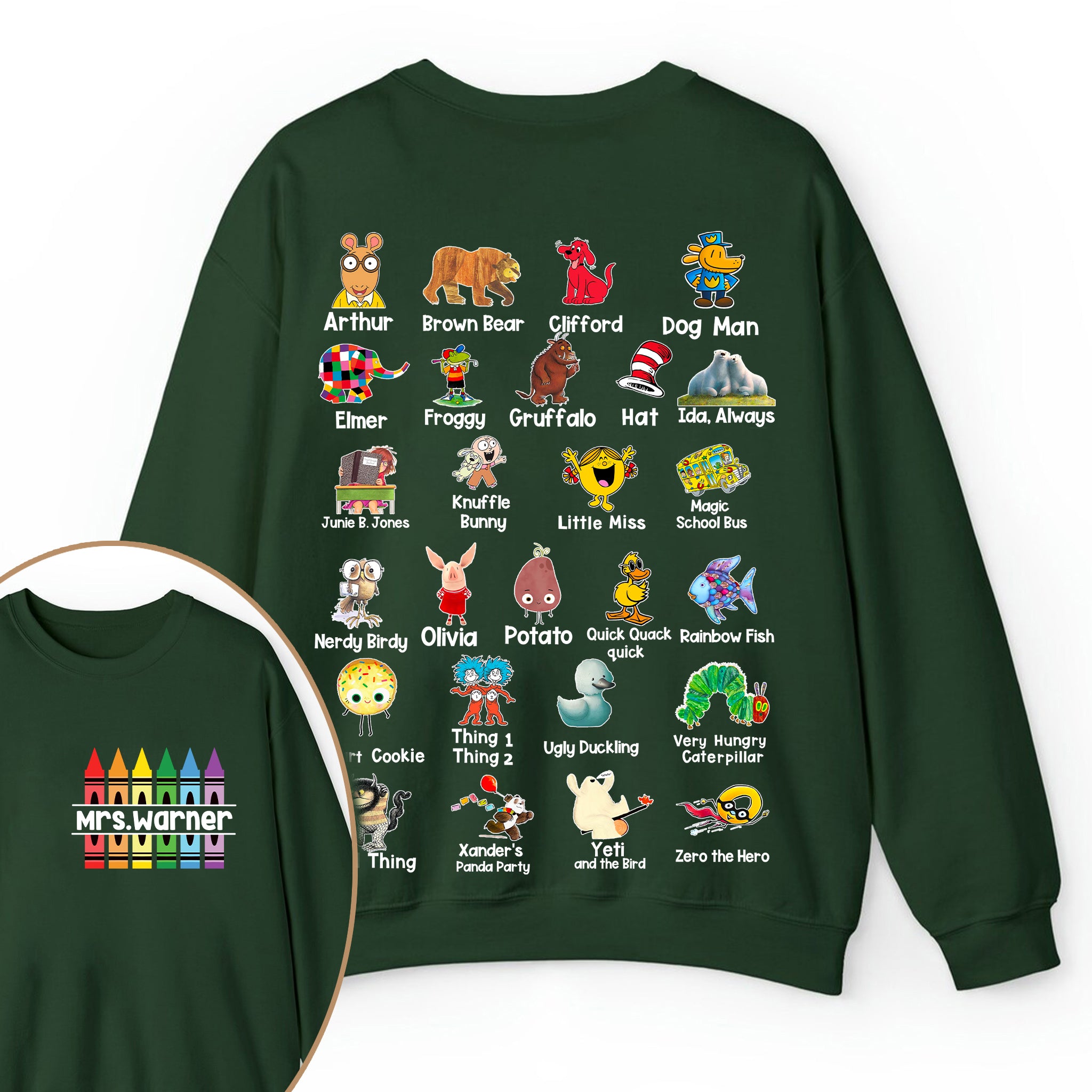 Personalized Pencil Crayon Name Teacher Two Sided Sweatshirt 2MAT88