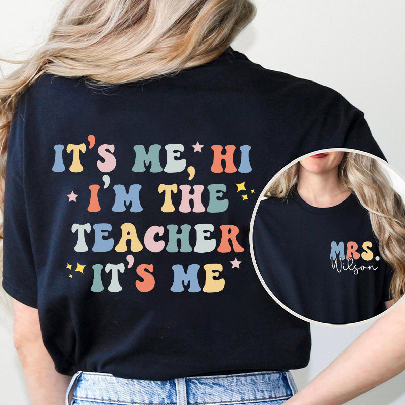 Personalized Name We Back To School Notebook Pencil Icon Teacher Two Sided T-Shirt 2MAT68