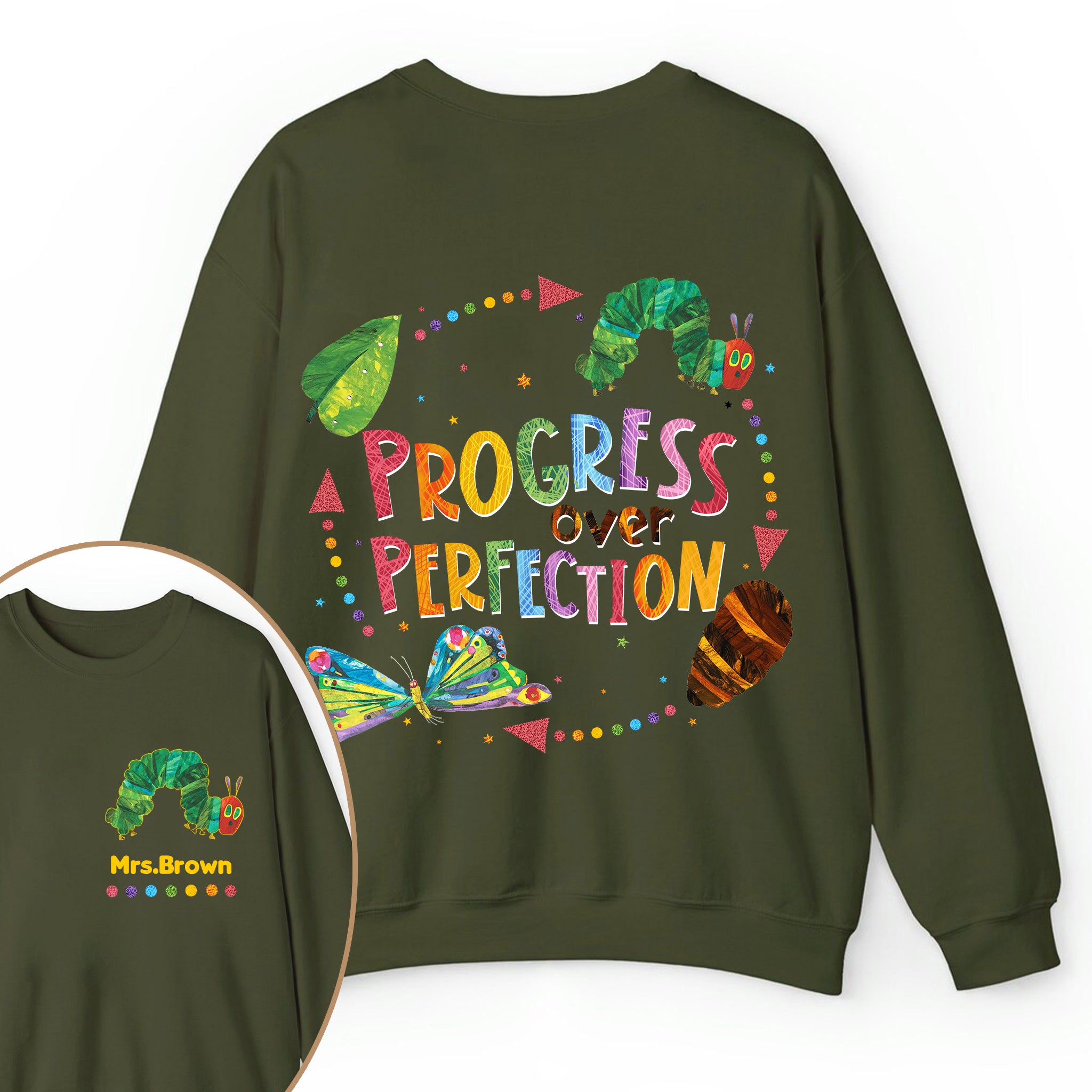Personalized Name Progress Over Perfection Teacher Two Sided Sweatshirt 2MAT88