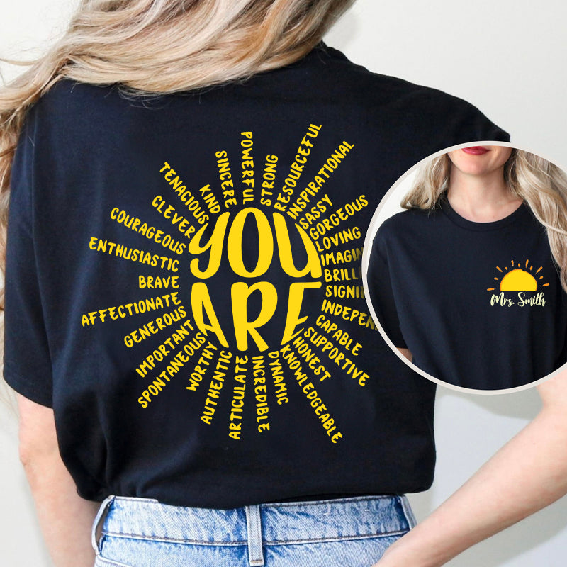 Personalized Teacher's Name Together Everyone Achieves More Teacher Two Sided T-Shirt 2MAT68