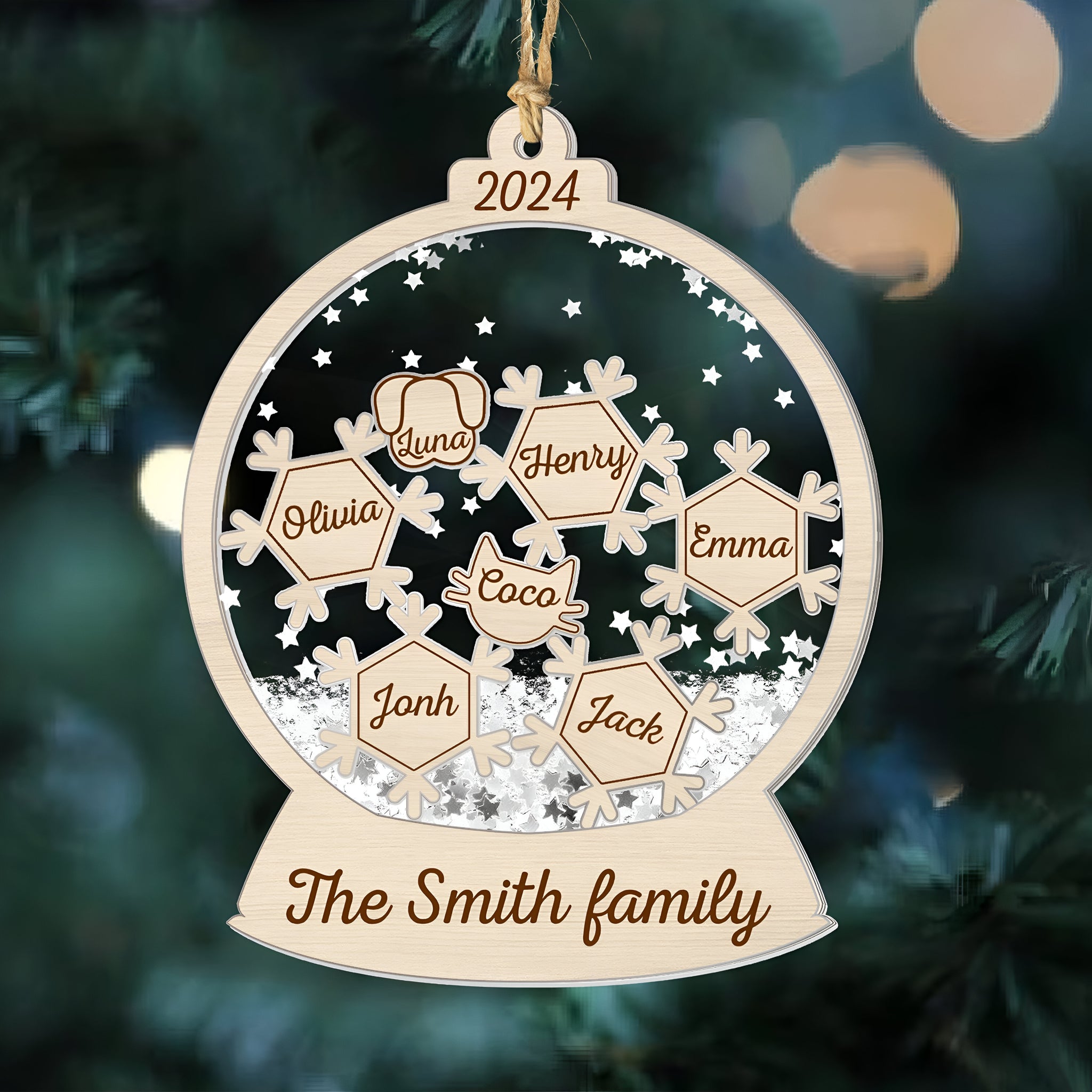 Christmas Family Snow Globe - Personalized 4D Shaker Ornament - Christmas Gift For Family ORN2809