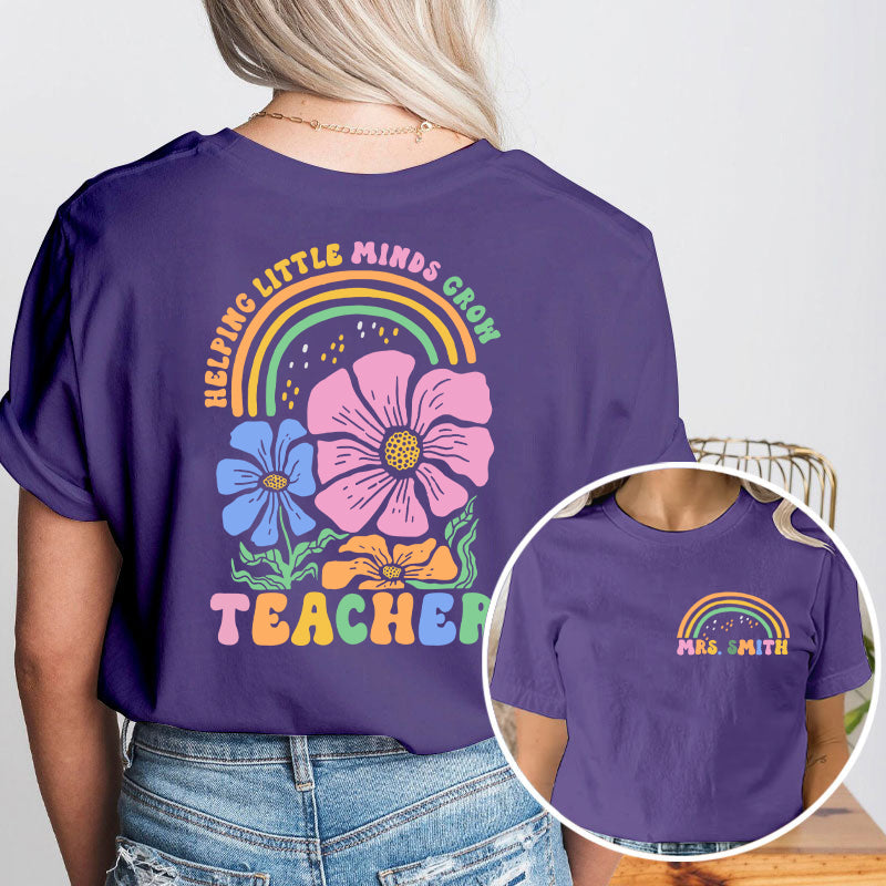 Personalized Pink Rainbow Cute Icon Teacher Two Sided T-Shirt 2MAT68