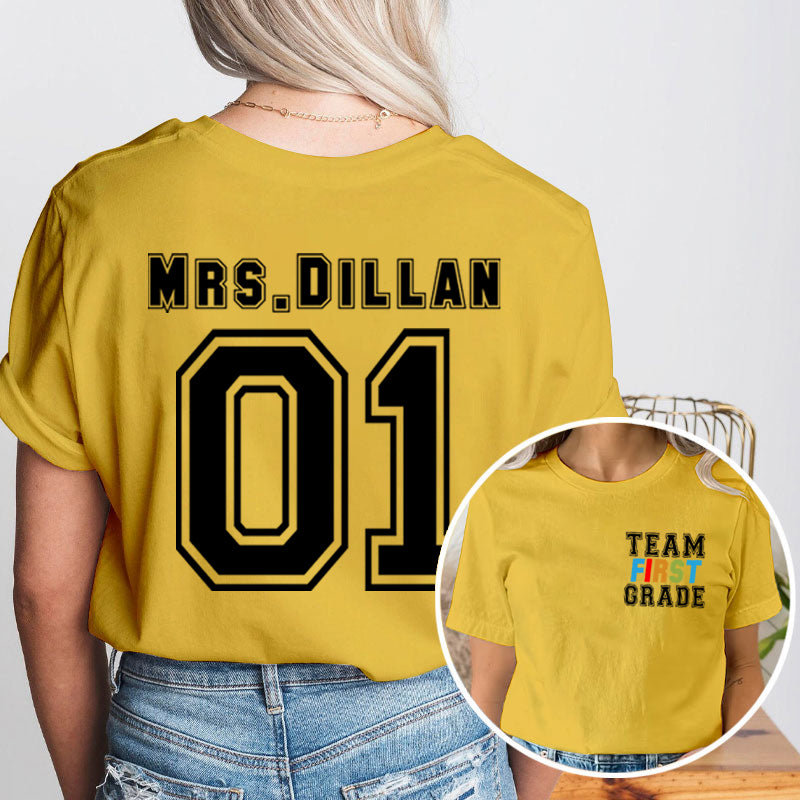Personalized Retro Team Grade Teacher Two Sided T-Shirt 2MAT68