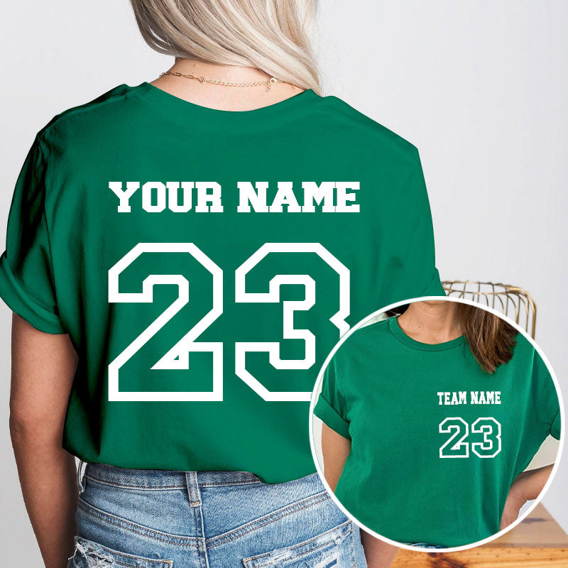 Personalized Name And Back Number Teacher Two Sided T-Shirt 1 2MAT88