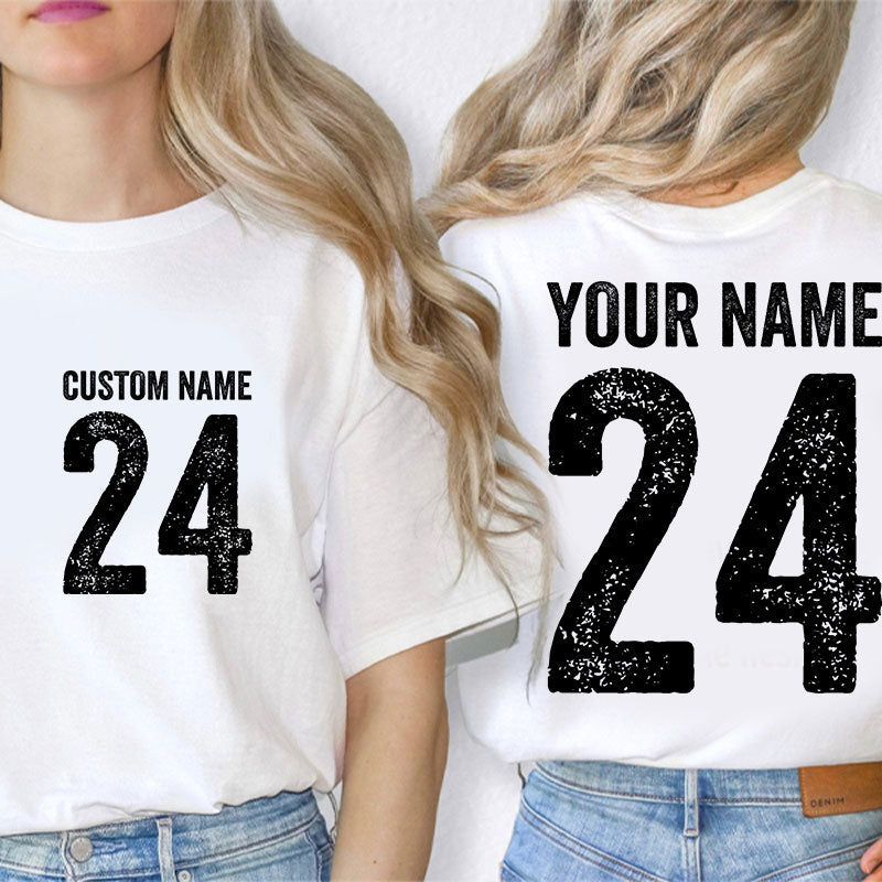 Personalized Mascot And Your Number Simple Font Design Teacher Two Sided T-Shirt 2MAT68