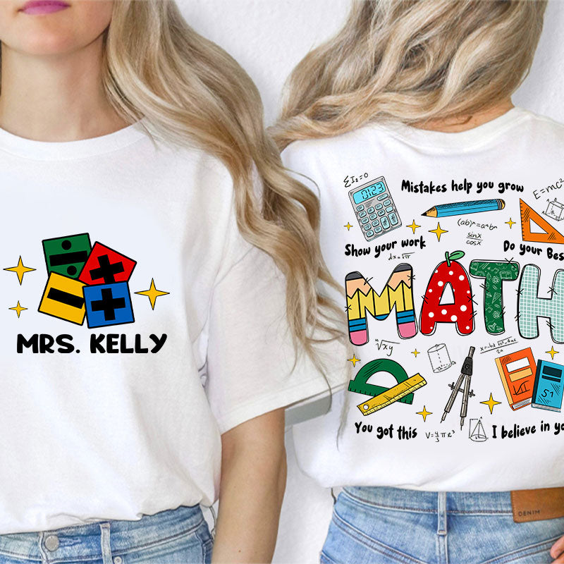 Personalized Simple Retro Text Design Teacher Two Sided T-Shirt 2MAT68