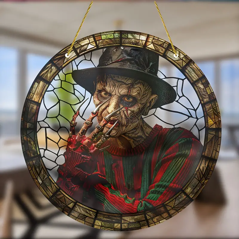 Horror Nightmare Icon Suncatcher 8x8 Inch  Birthday Occasion Themed Acrylic Window Catcher  Artistic Wall & Garden Decor  Weather-Resistant Hanging Stained Glass Effect for Living Room, Porch  Unique Gift ORHA2408