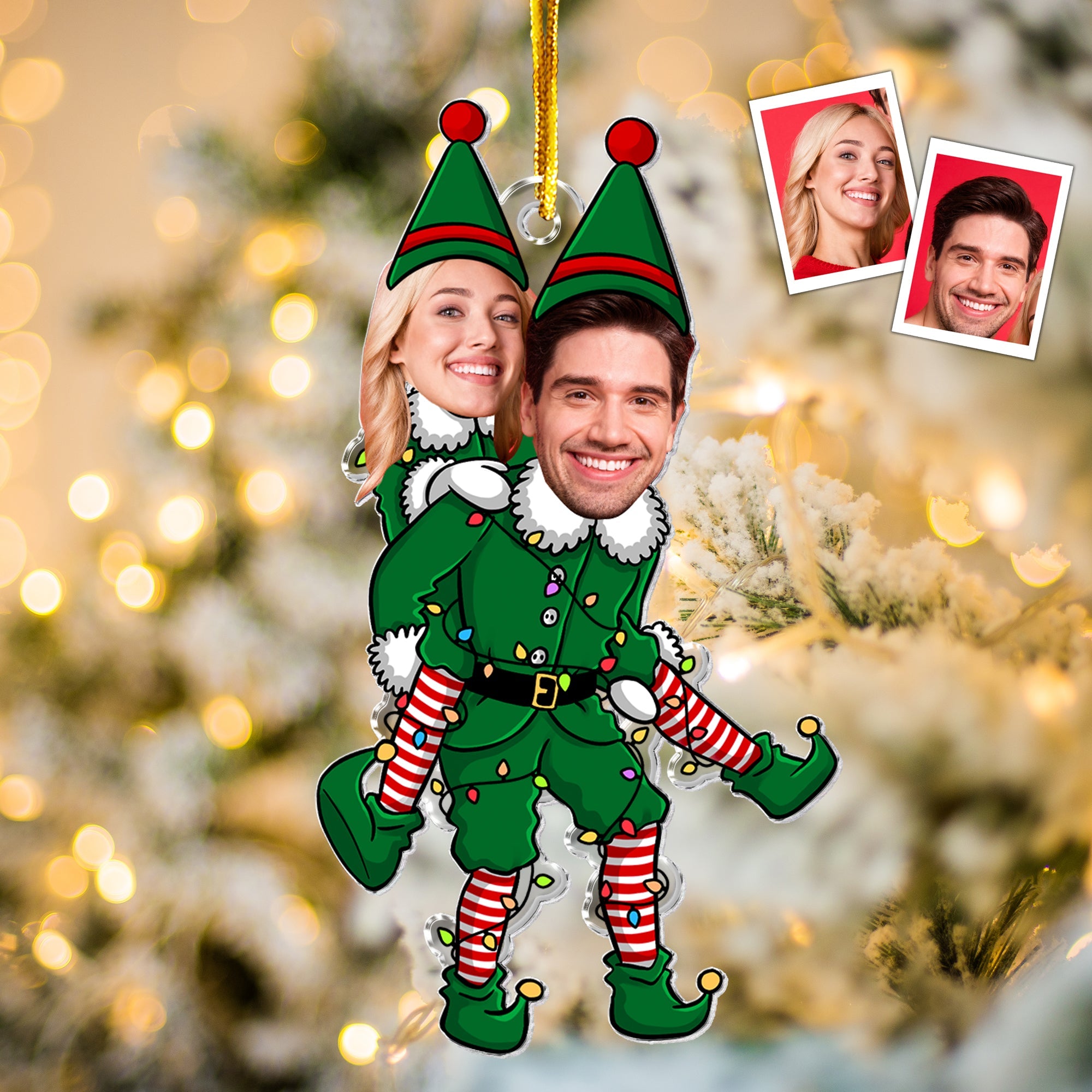 Couple Funny Elf - Personalized Acrylic Photo Ornament ORN0810