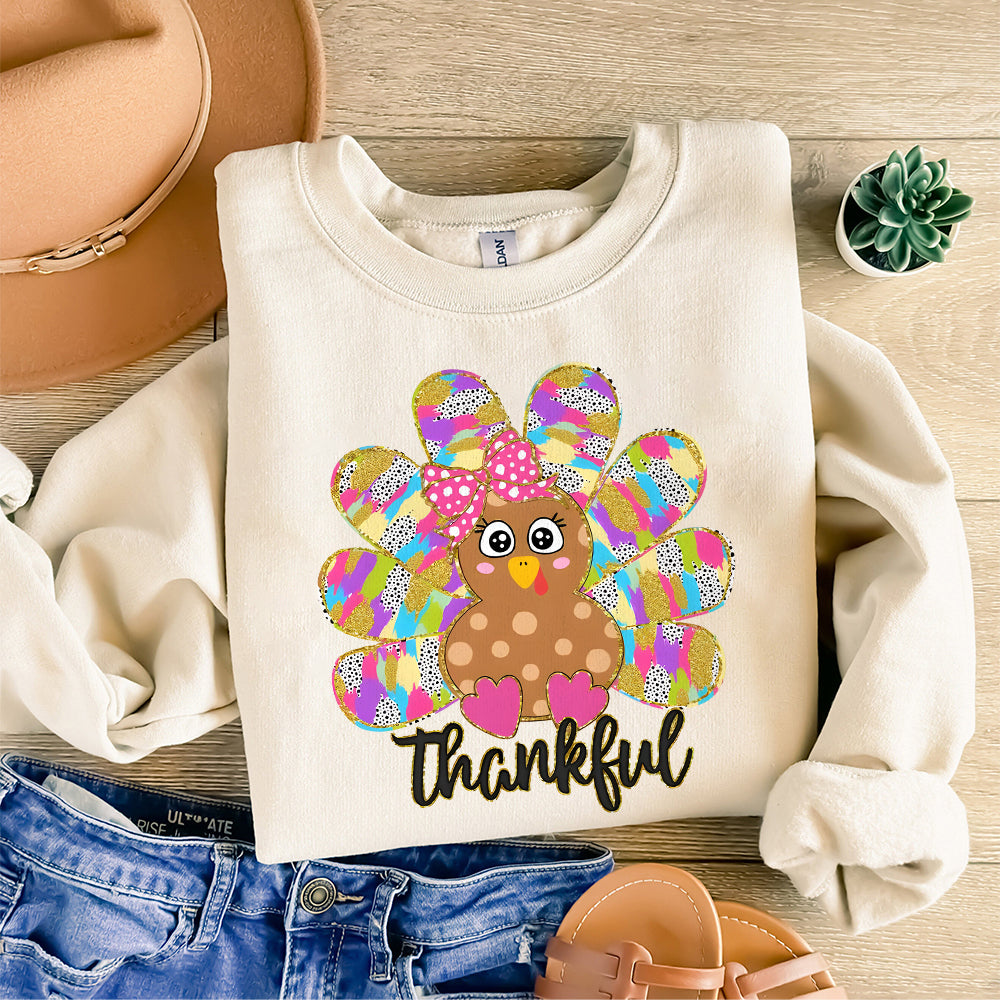 Colorful Coquette Turkey Png, Glitter Turkey Thanksgiving Png, Thankful Png, Dalmatian Dots Bow Fall Png, Hand Drawn, brushstroke PNG1510 05 NPN