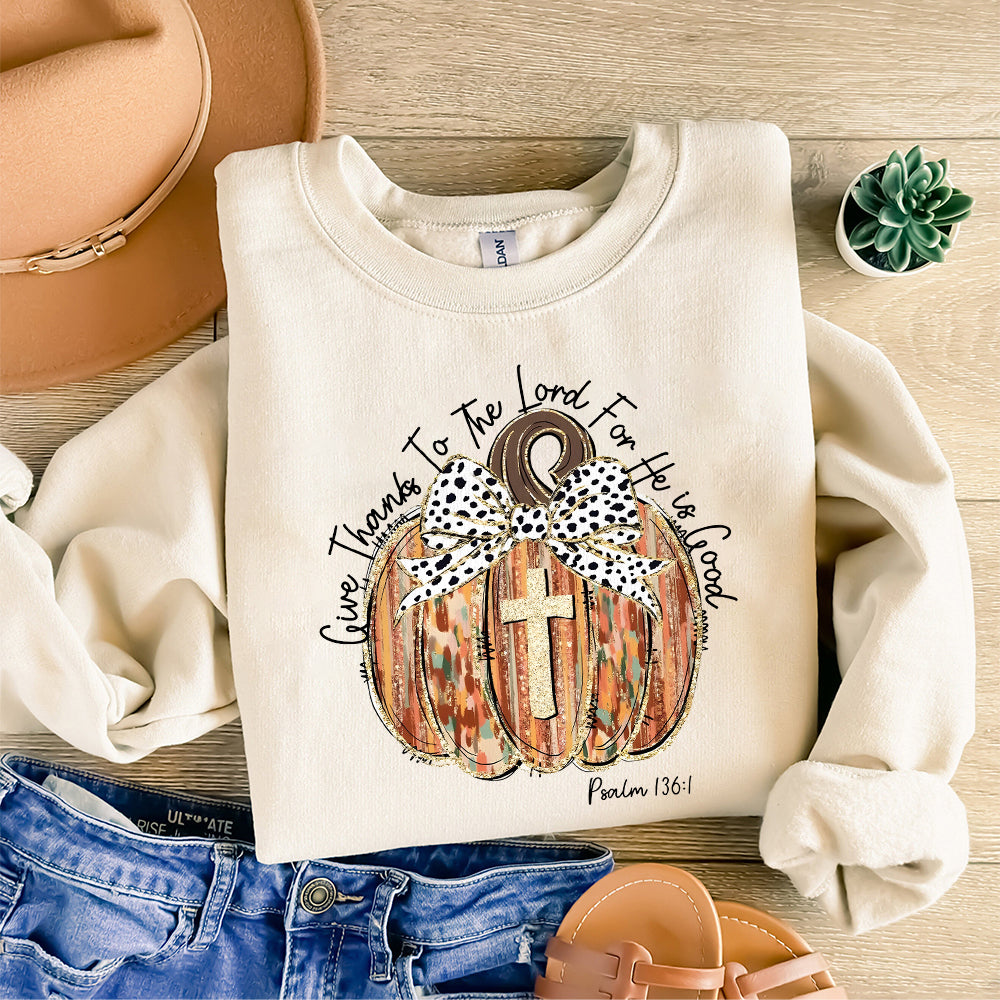 Give Thanks to the Lord for he is good Psalm 1361 png, coquette pumpkin png, boho pumpkin png, Jesus png, thankful png, thanksgiving png PNG1010 02 NPN