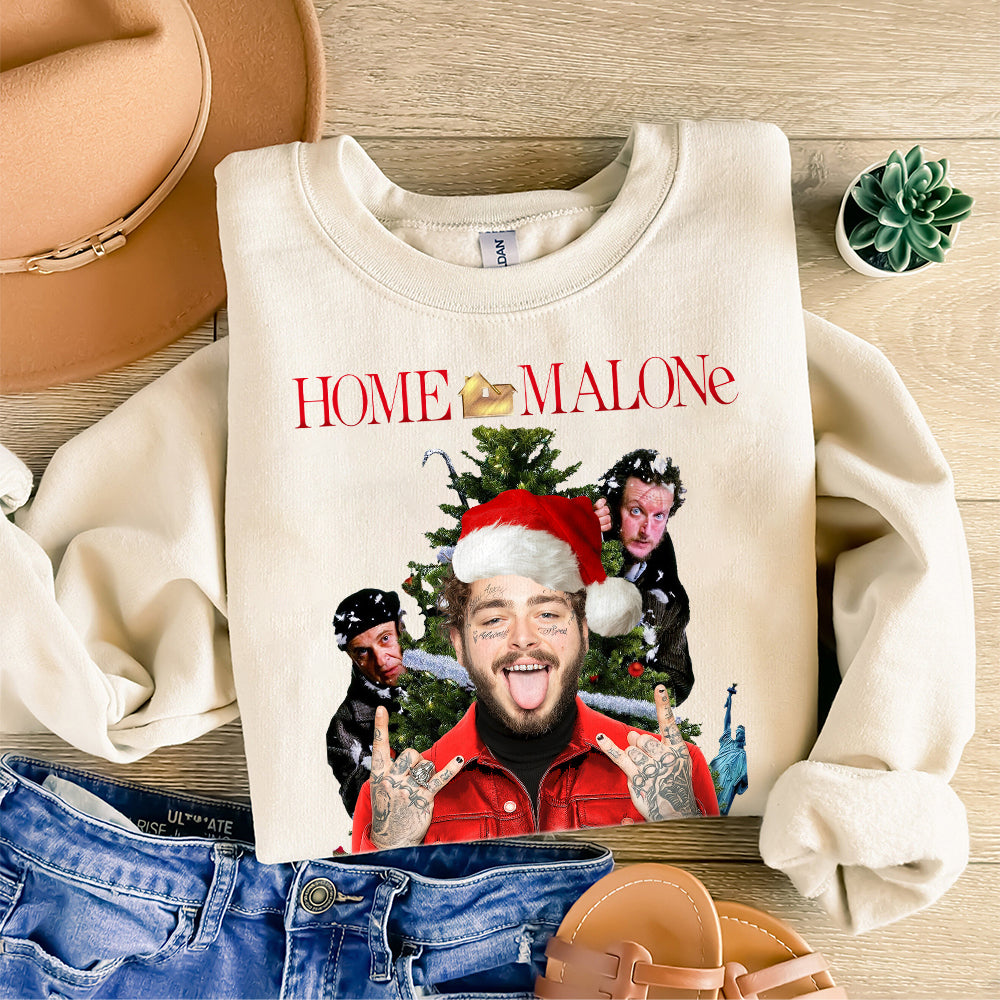 Home Malone Sweatshirt, Ugly Christmas Sweathirt, Funny Christmas Sweathirt, Home Alone Sweathirt,Ghost Malone Shirt TMN