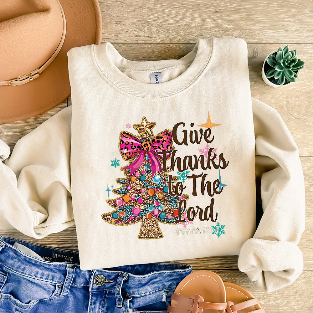 Give Thanks To The Lord Png, Glitter Christmas tree PNG, Thanksgiving Coquette Png, Christian winter Christmas, Jesus Cross,Dalmatian Dots S65 BAA