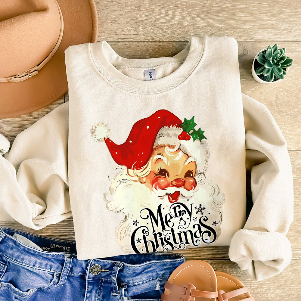 Digital Download- PNG Clipart 1950s Vintage PRINTABLE Christmas Card Red Hat Santa Claus Kitschy Retro Mid Century MCM S106