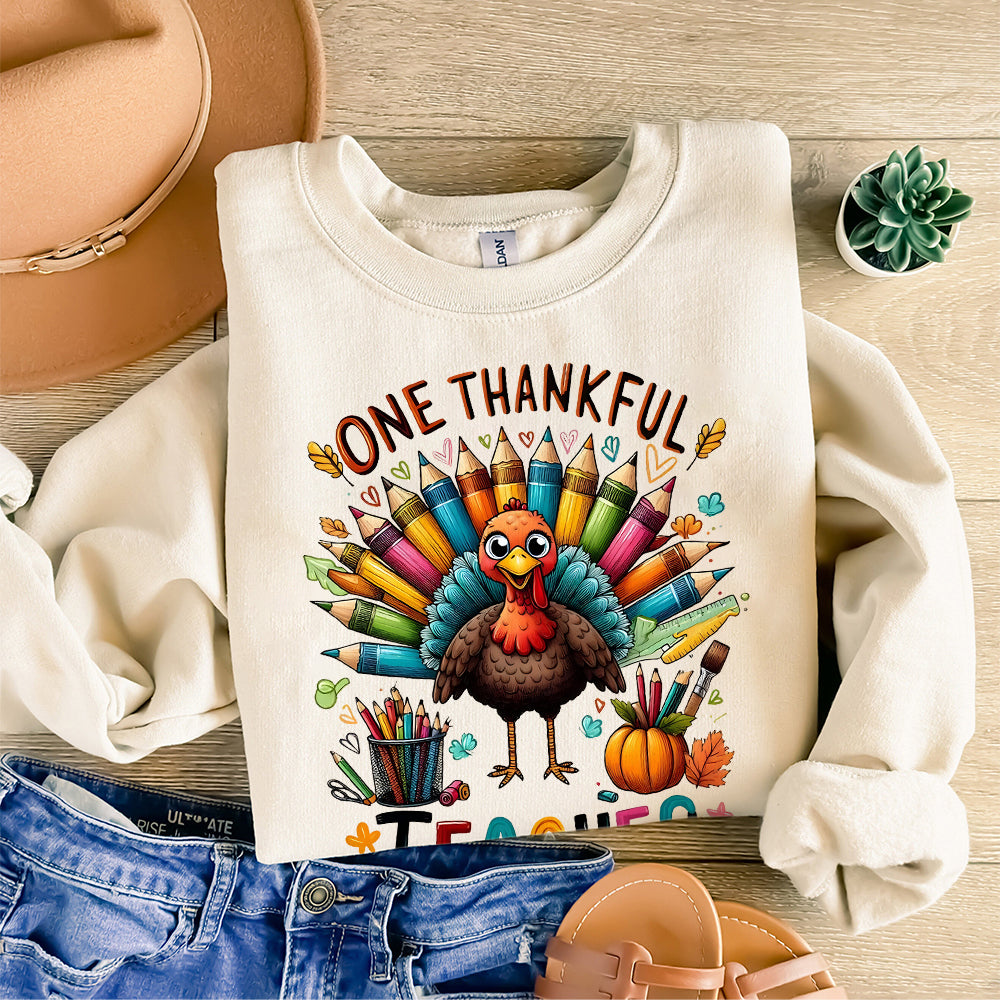 One Thankful Teacher Png, Teacher Thanksgiving Turkey Png, Cute Crayon Pencil Teacher Png, Thankful Teacher Png, Teacher Thanksgiving Png S238 091124