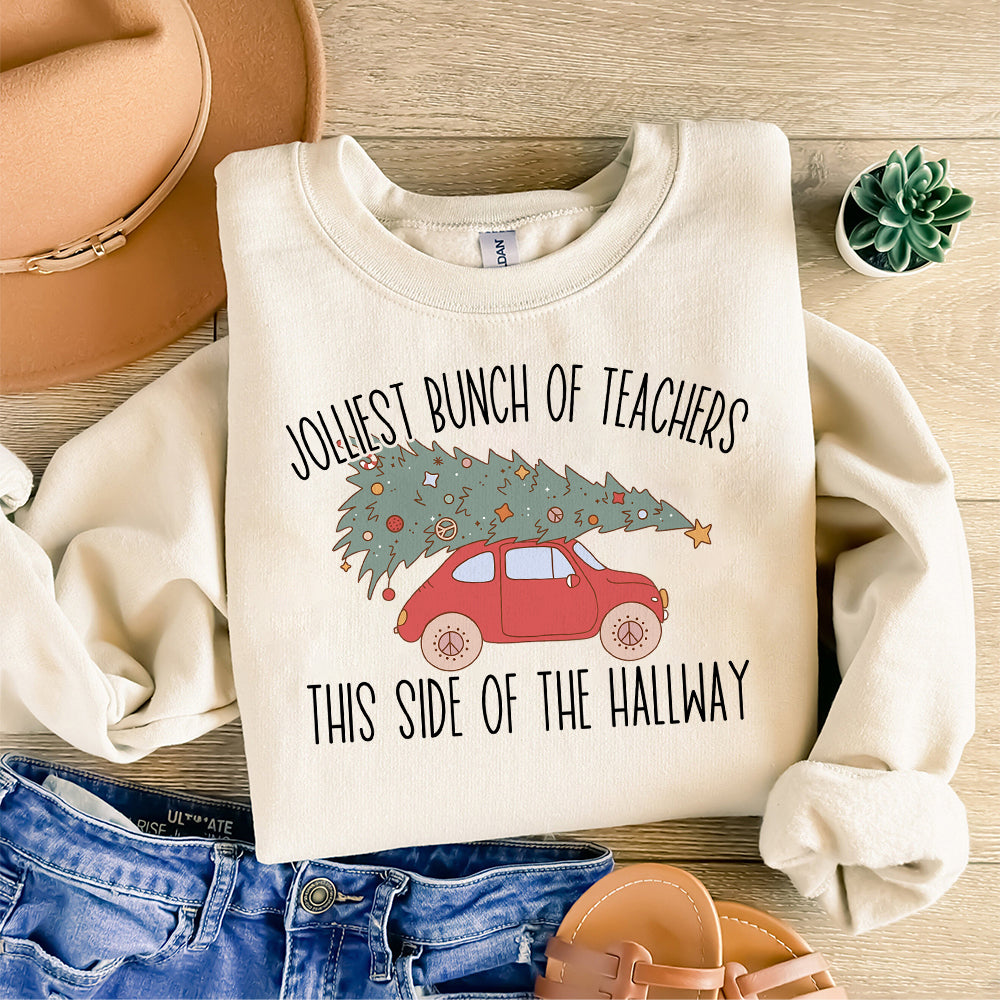 Jolliest Teachers This Side of the Hallway PNG  Retro Christmas Tree shirt design  Cute Christmas T-shirt Sublimation Digital Holiday gift S253 den 111124