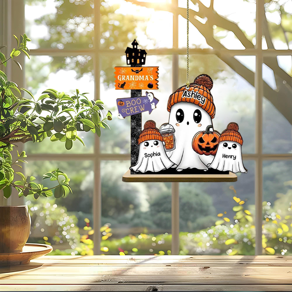 Funny Ghost Personalized Suncatcher, Cute Ghost Hanging Decor, Halloween Suncatcher Decor, Spooky Decor, Stained Glass Decor ORHA2708