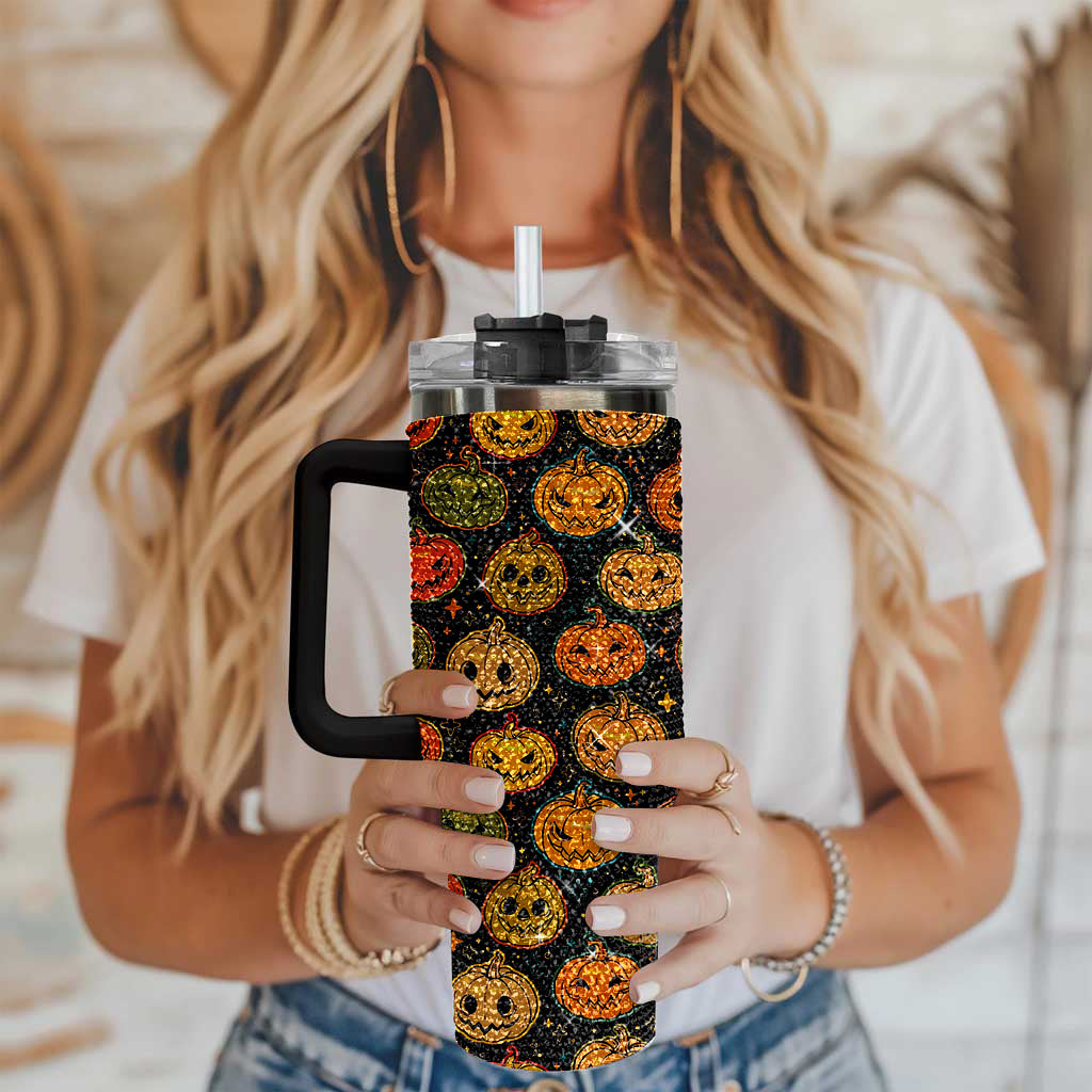 Halloween Tumbler Pumpkin, Spooky Glitter Travel Tumbler for Halloween Cups  Halloween Travel Mug for Women Witch Tumbler TUM2908