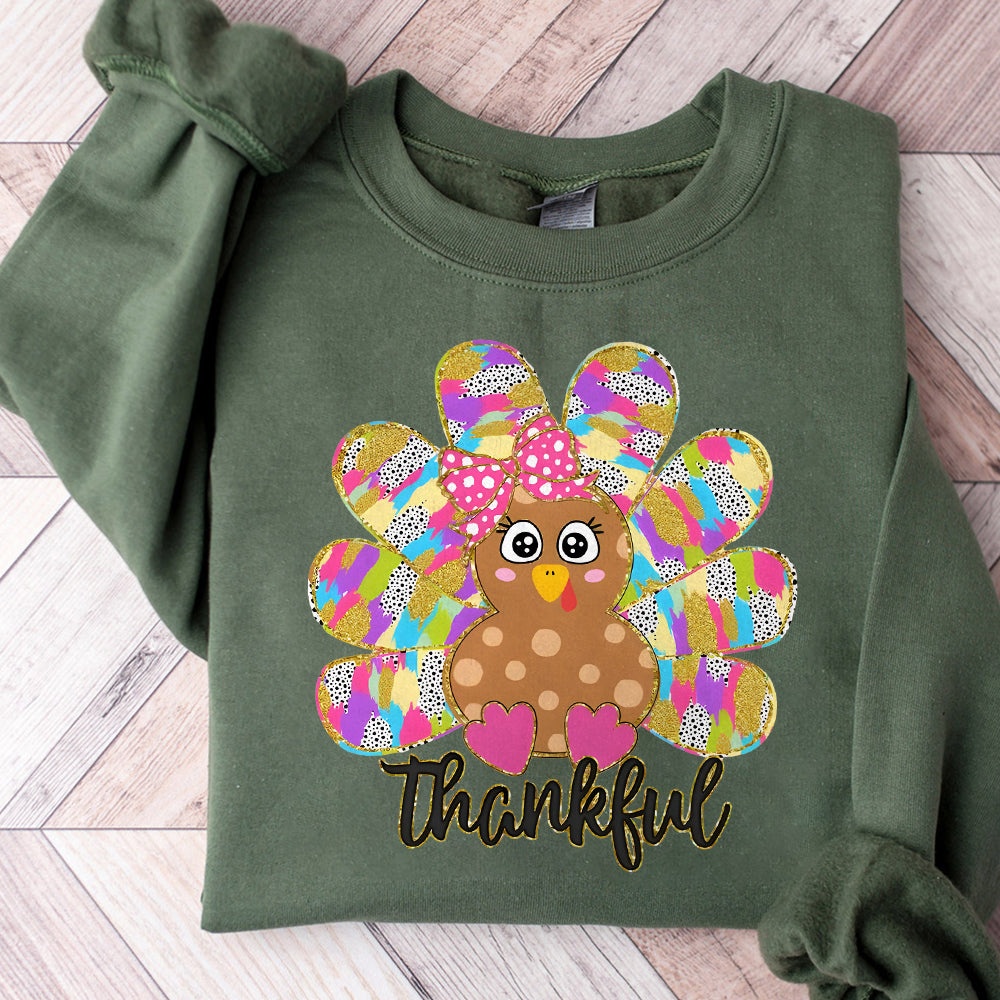 Colorful Coquette Turkey Png, Glitter Turkey Thanksgiving Png, Thankful Png, Dalmatian Dots Bow Fall Png, Hand Drawn, brushstroke PNG1510 05 NPN