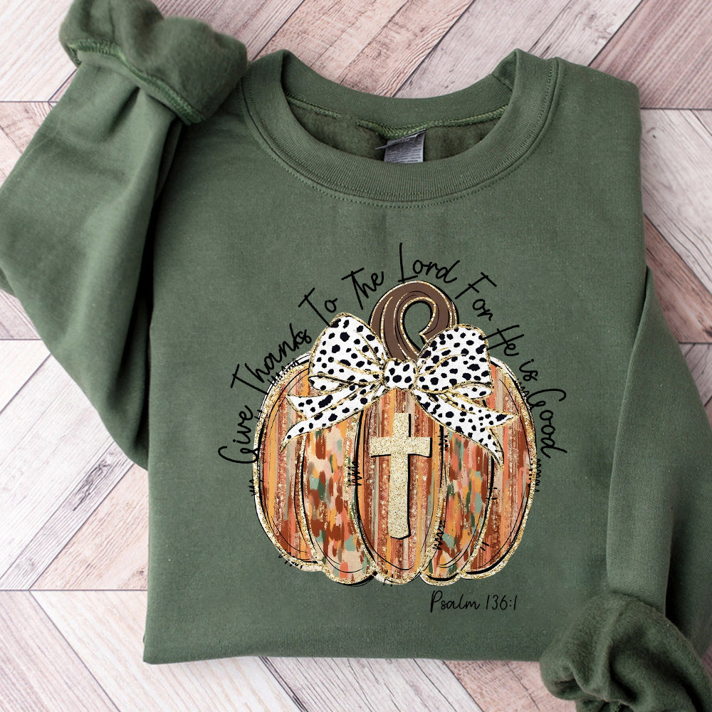 Give Thanks to the Lord for he is good Psalm 1361 png, coquette pumpkin png, boho pumpkin png, Jesus png, thankful png, thanksgiving png PNG1010 02 NPN
